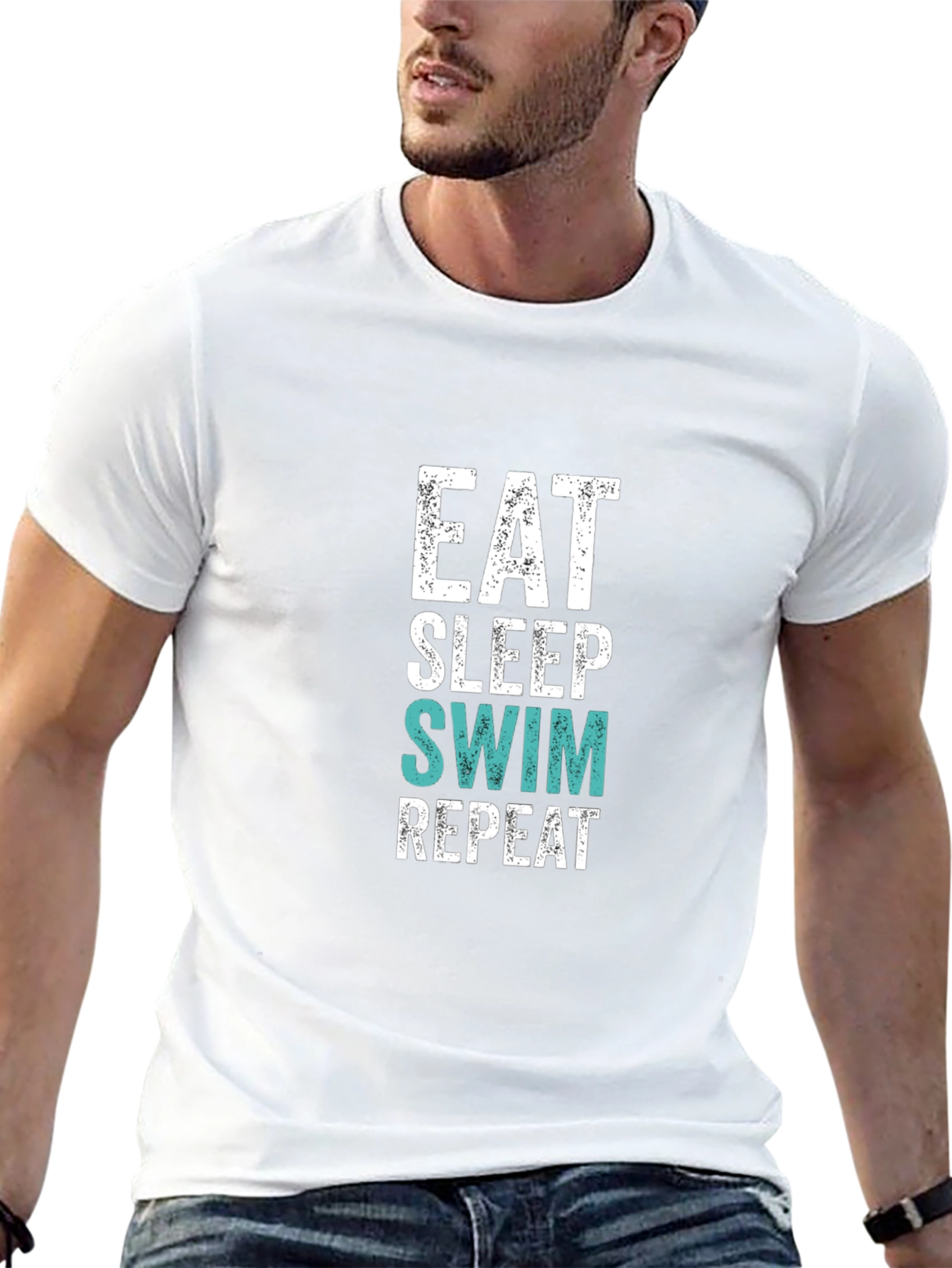 Eat Sleep Swim Repeat Graphic Tee - Black