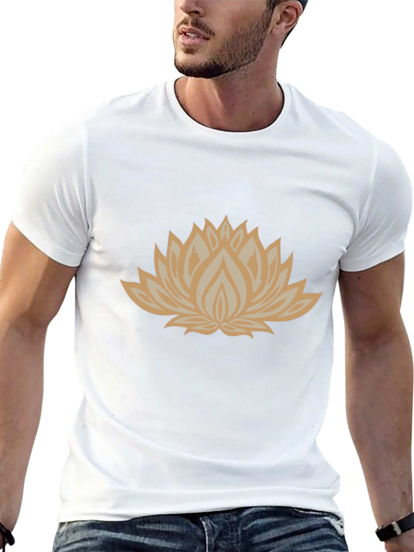 Black Tee with Lotus Flower Graphic