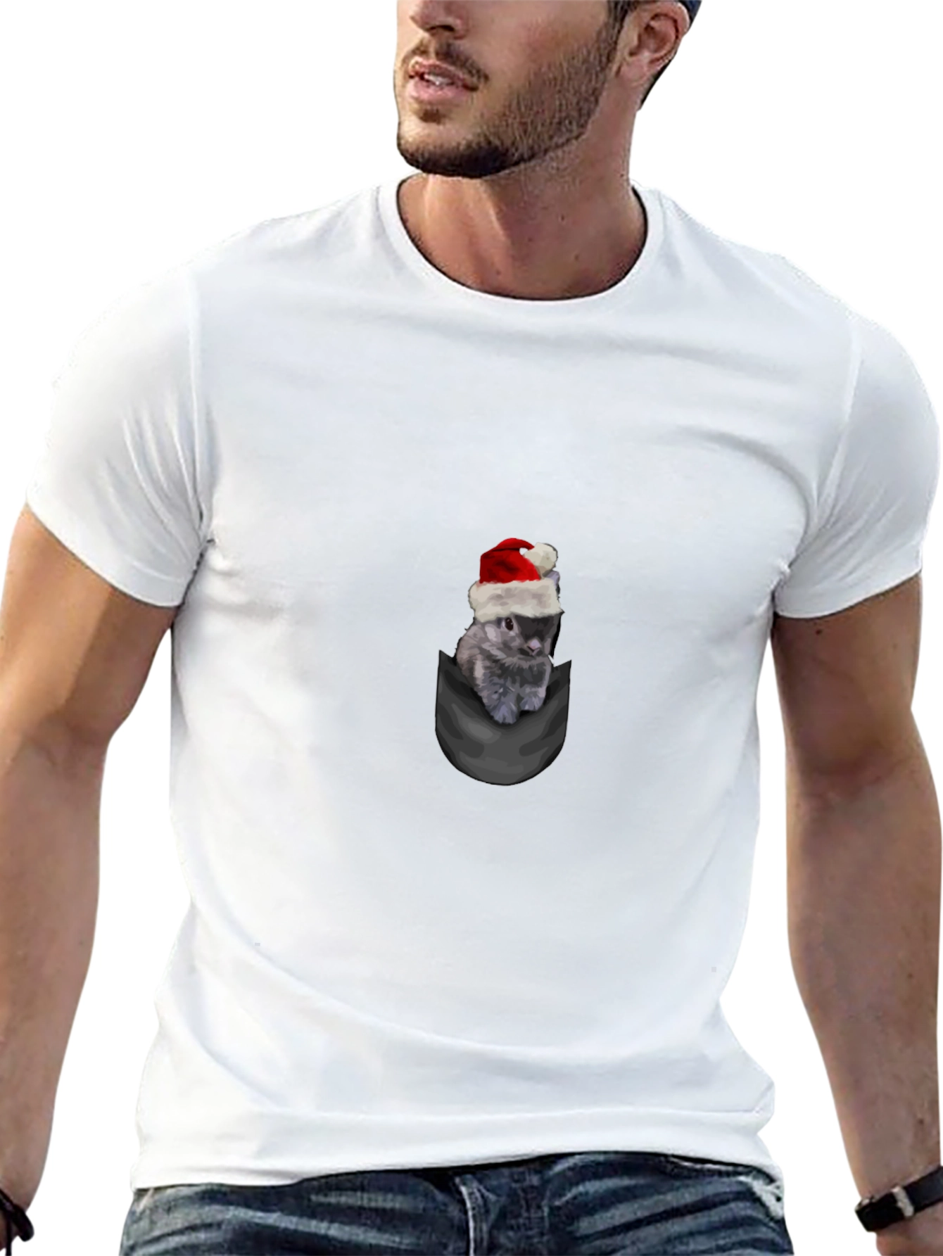 Festive Pocket Bunny T-Shirt - Holiday Cheer!