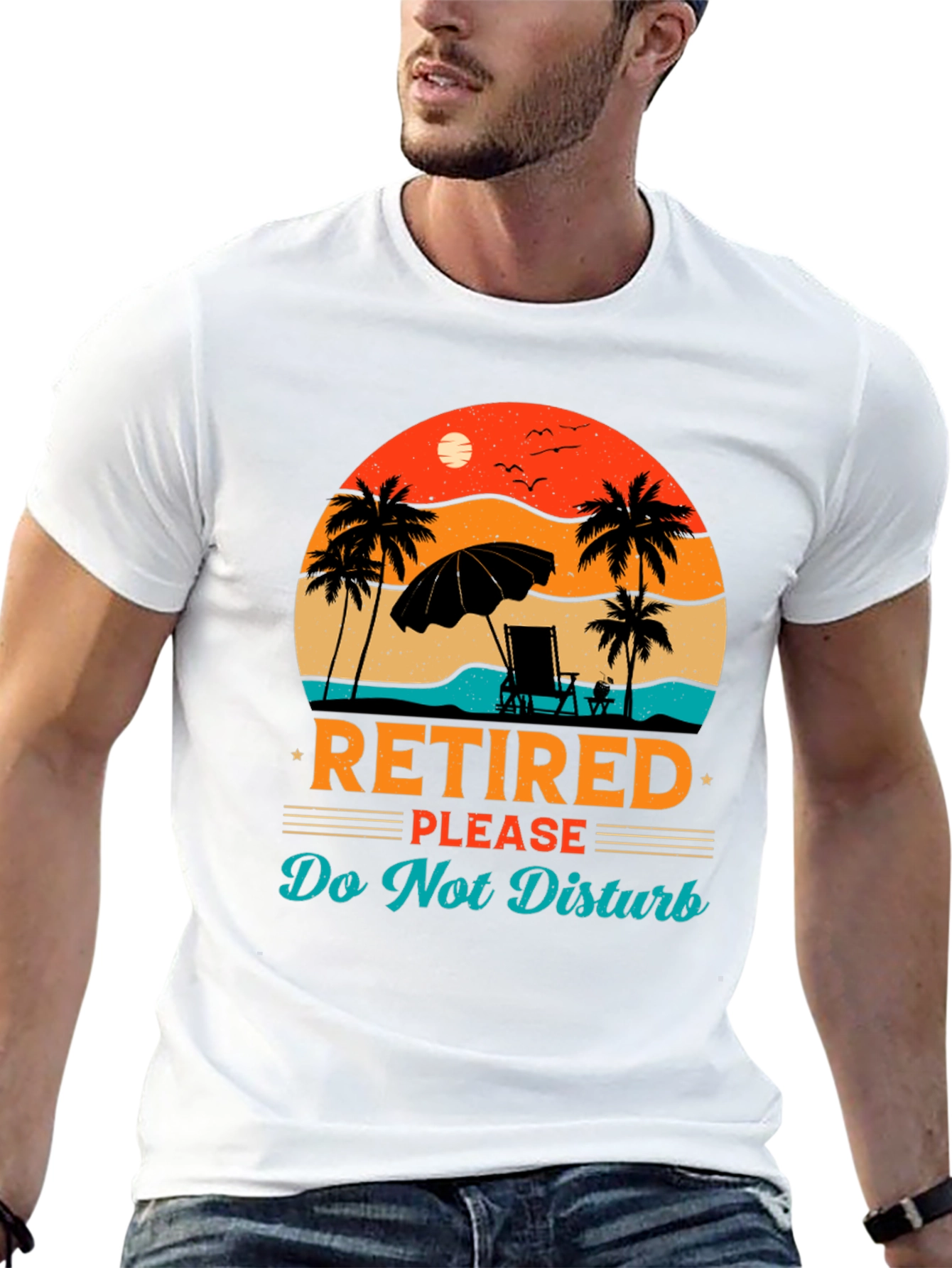Retired Beach Scene Graphic T-Shirt