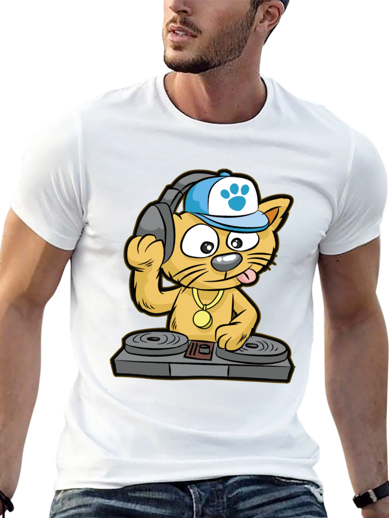 DJ Cat T-Shirt - Cool Cartoon Graphic Tee