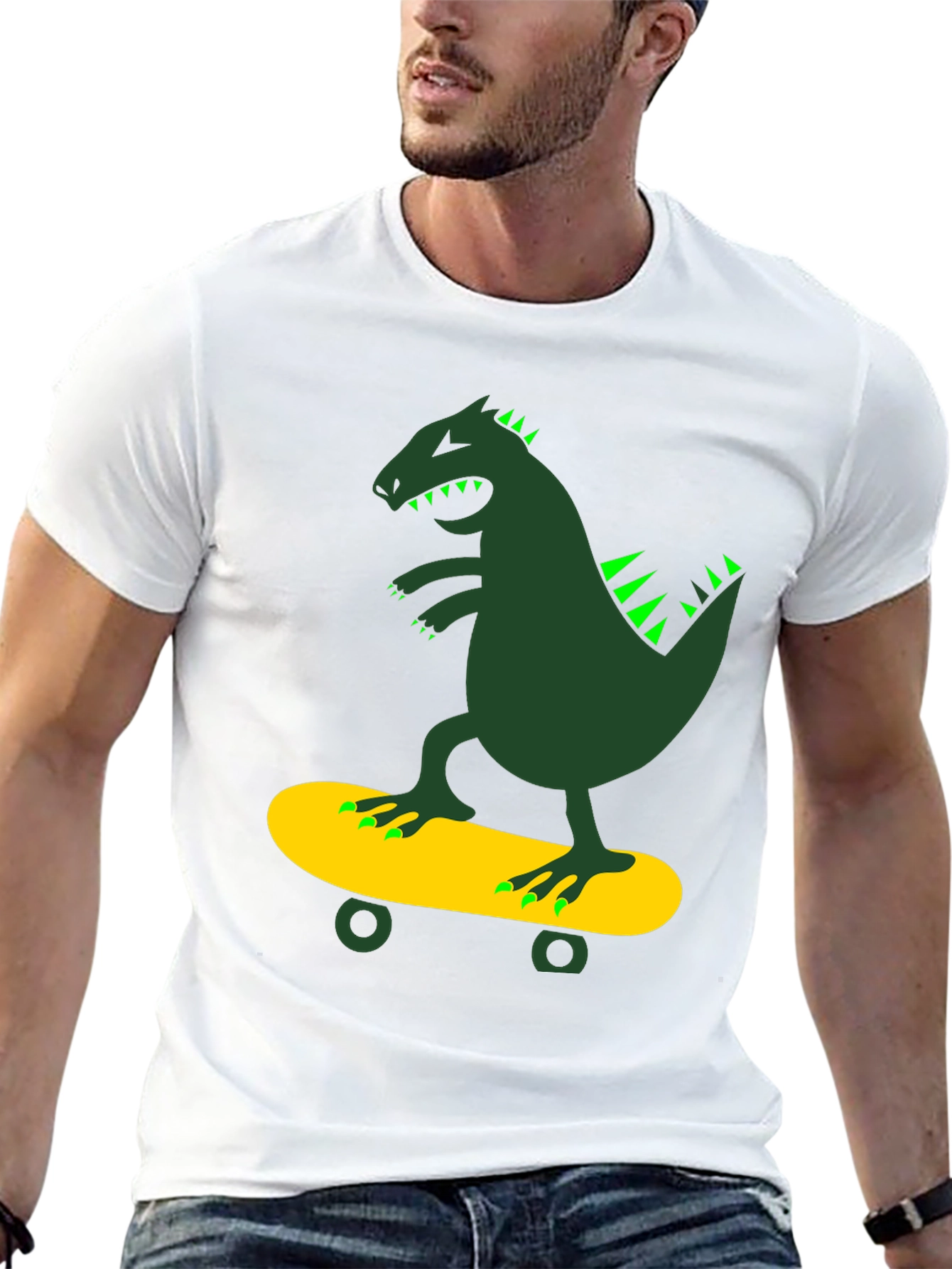 Dino Skateboarder Black T-Shirt