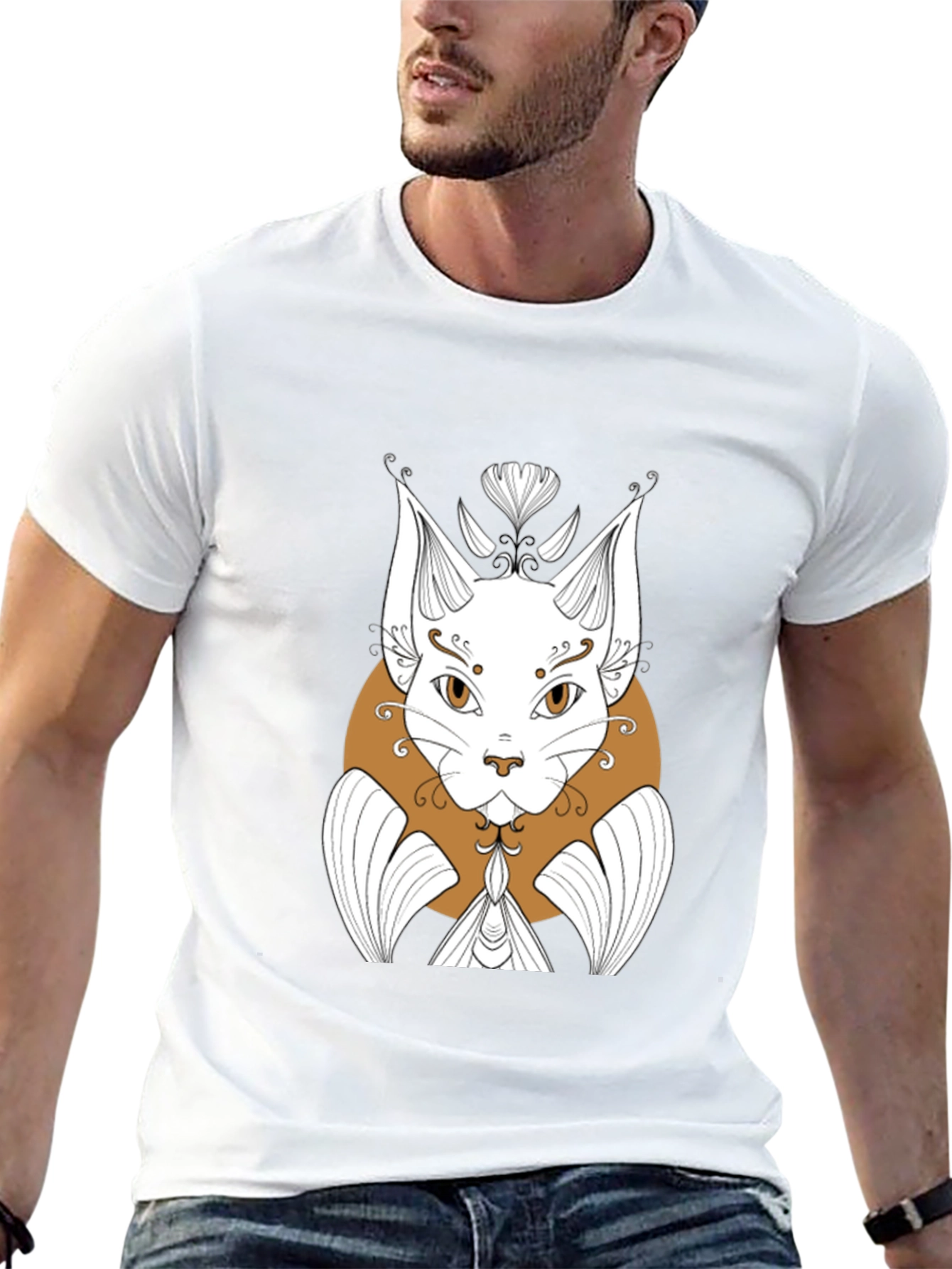 Abstract Cat Graphic Print Black T-Shirt