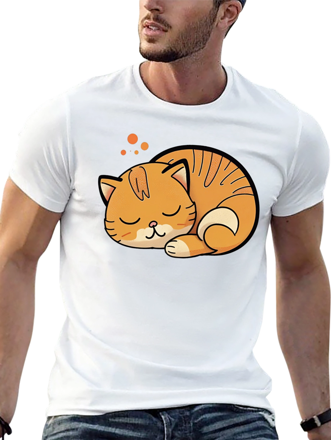 Cute Sleeping Cat Graphic Tee - Black