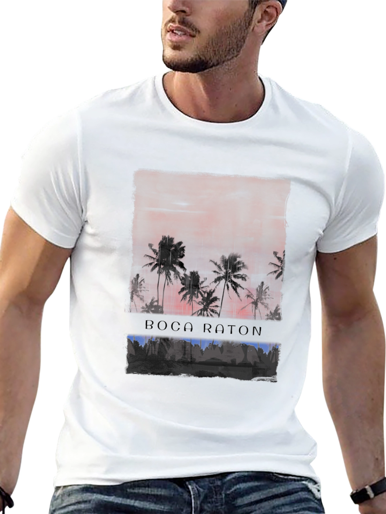 Boca Raton Sunset Palm Tree Graphic Tee