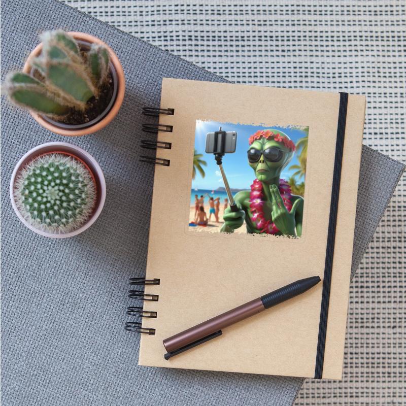 Alien takes beach selfie