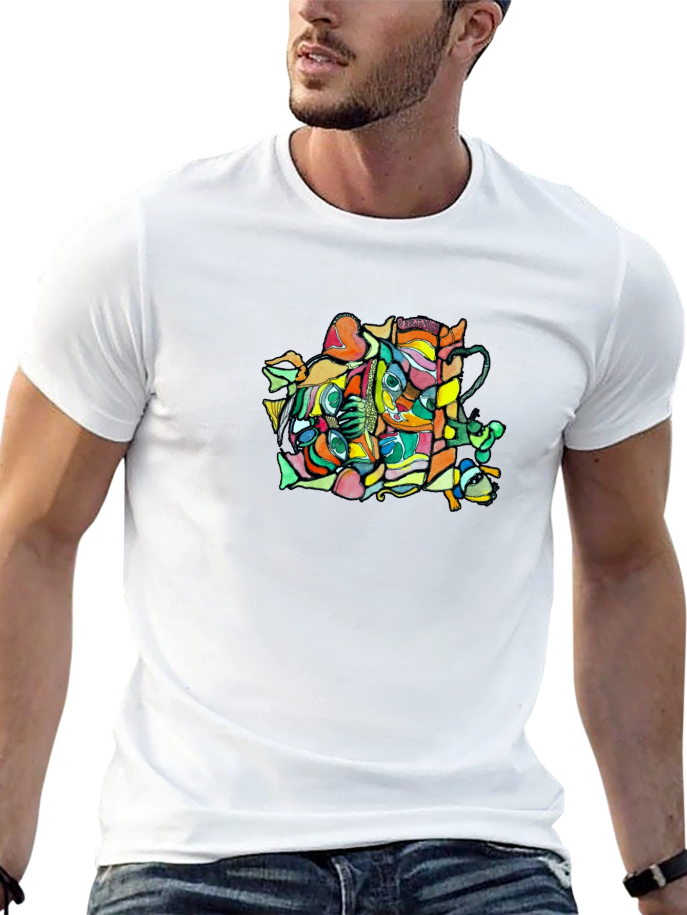 Abstract Graphic Black Crew Neck T-Shirt
