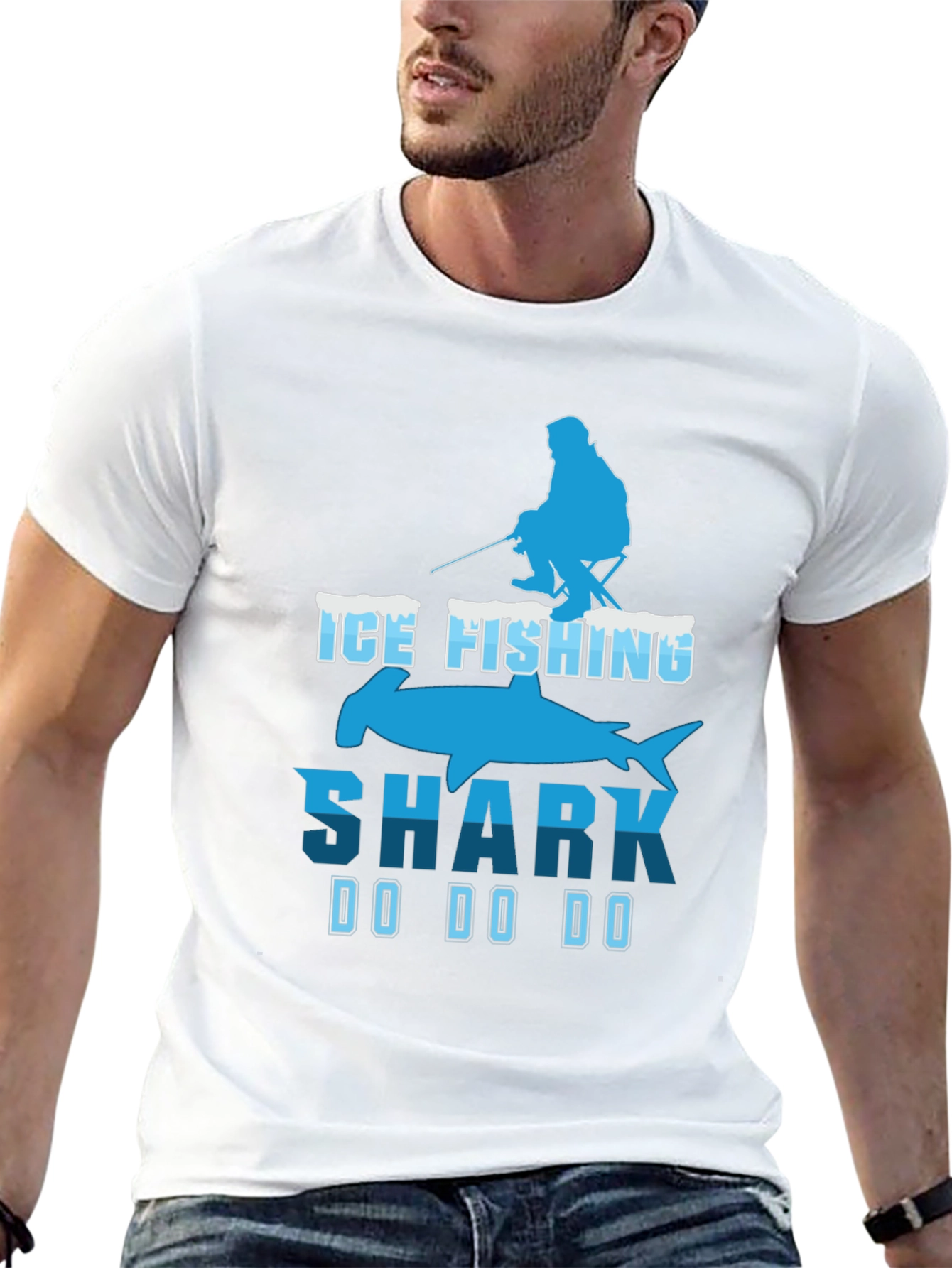 Ice Fishing Shark T-Shirt Funny Fisherman Tee