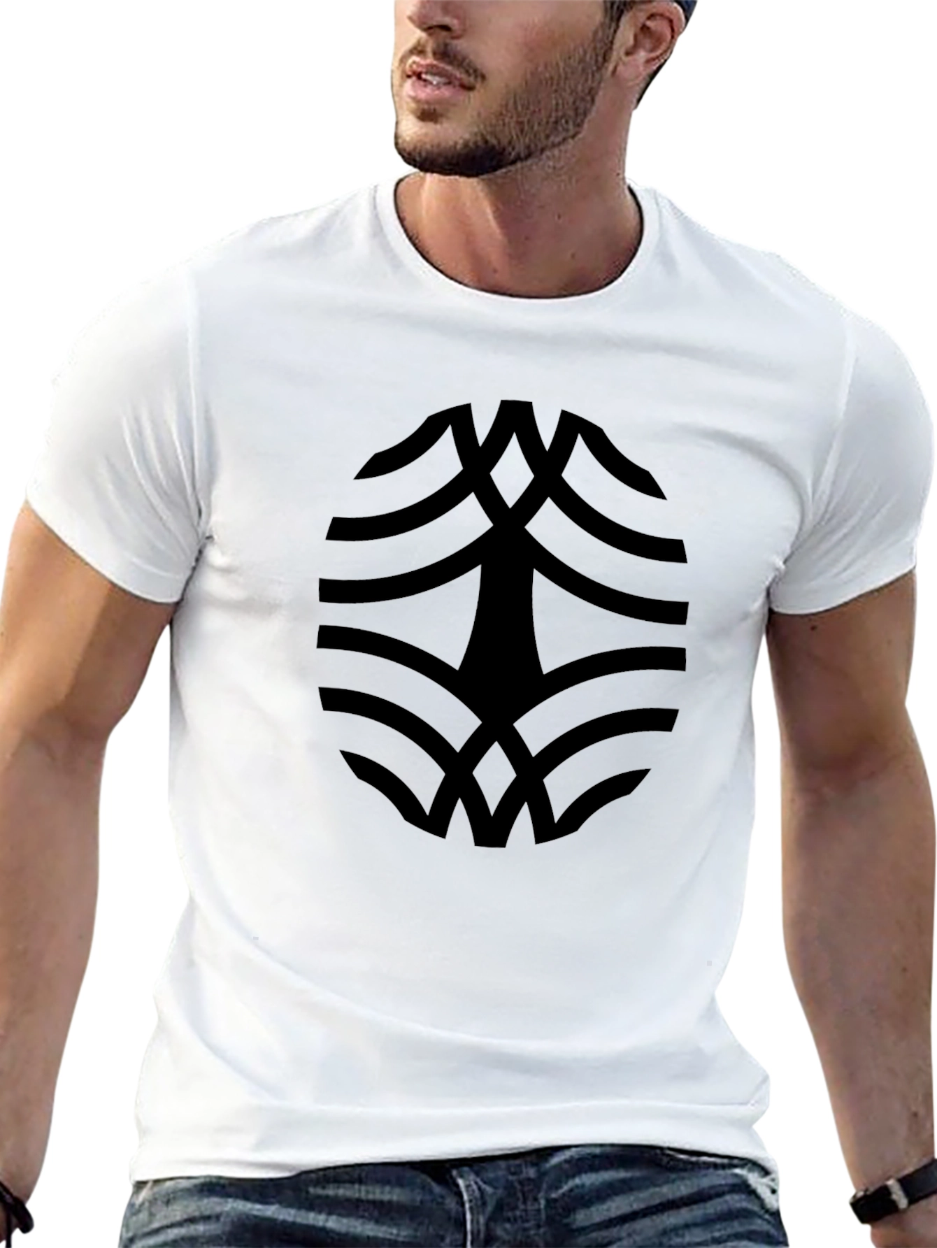 Black Tee with Abstract Oval Design