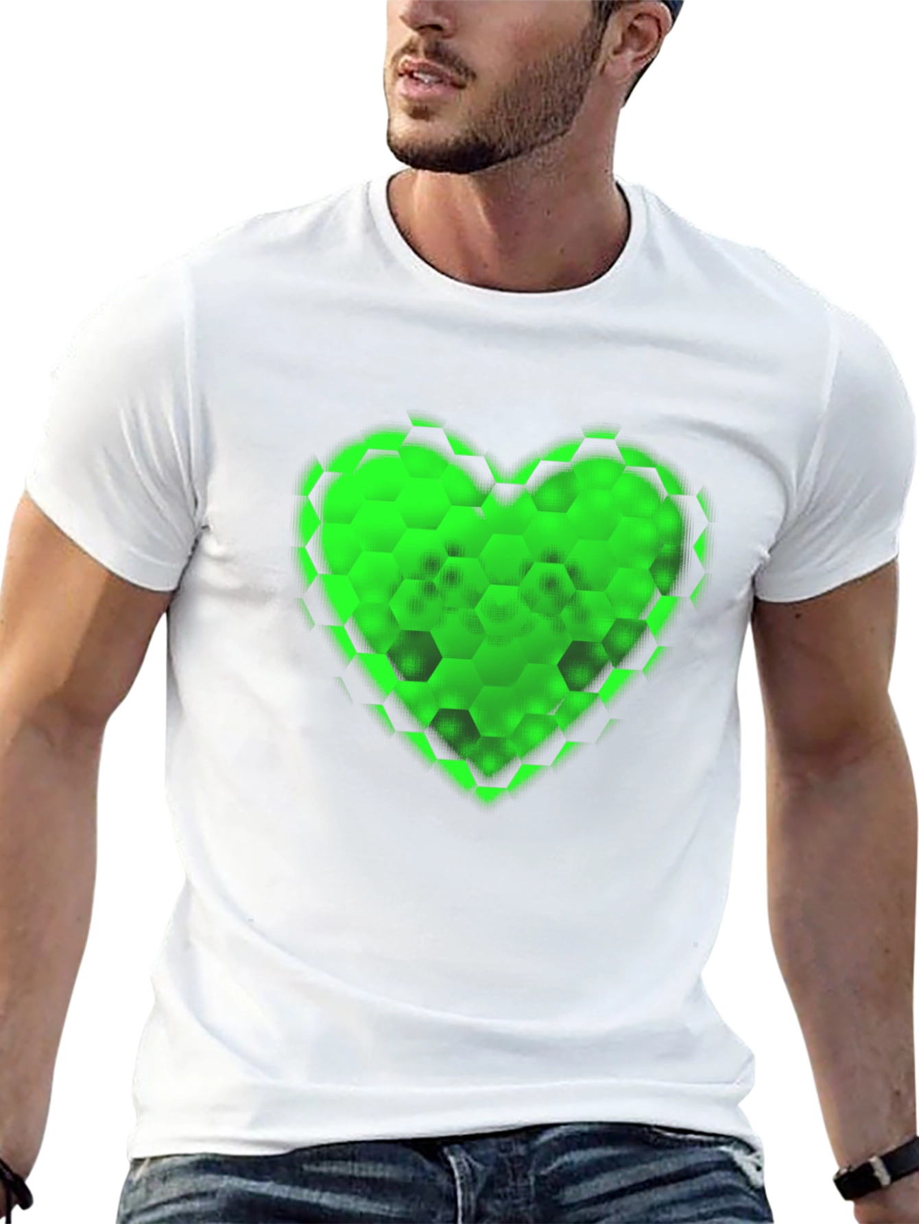 Green Hex Heart Graphic T-Shirt - Soft Cotton Blend
