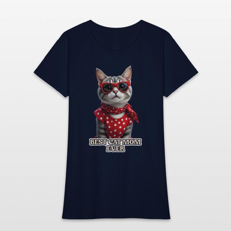 BEST CAT MOM EVER Stylish tabby cat wearing red