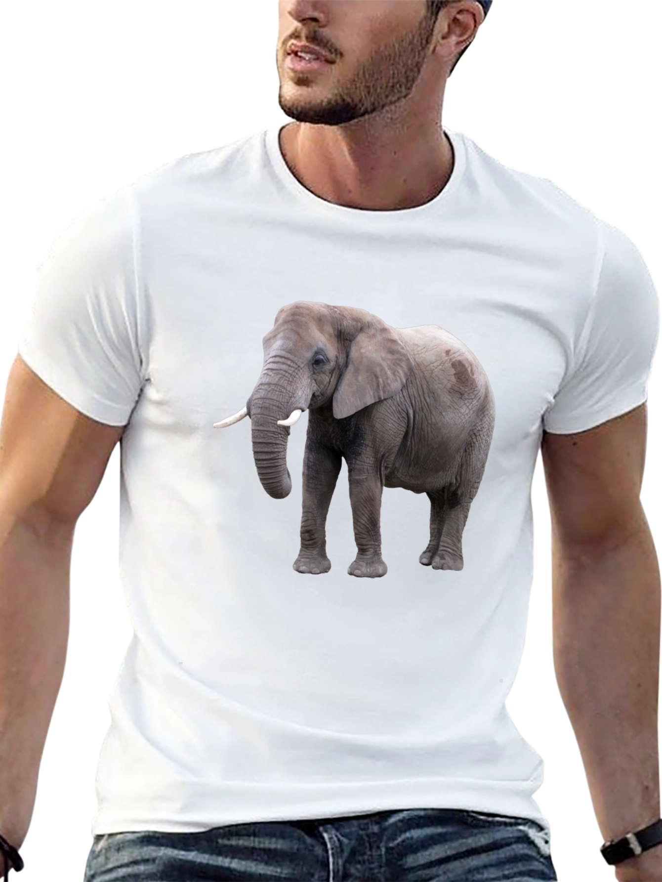 Elephant Graphic Tee - Black Cotton Casual T-Shirt