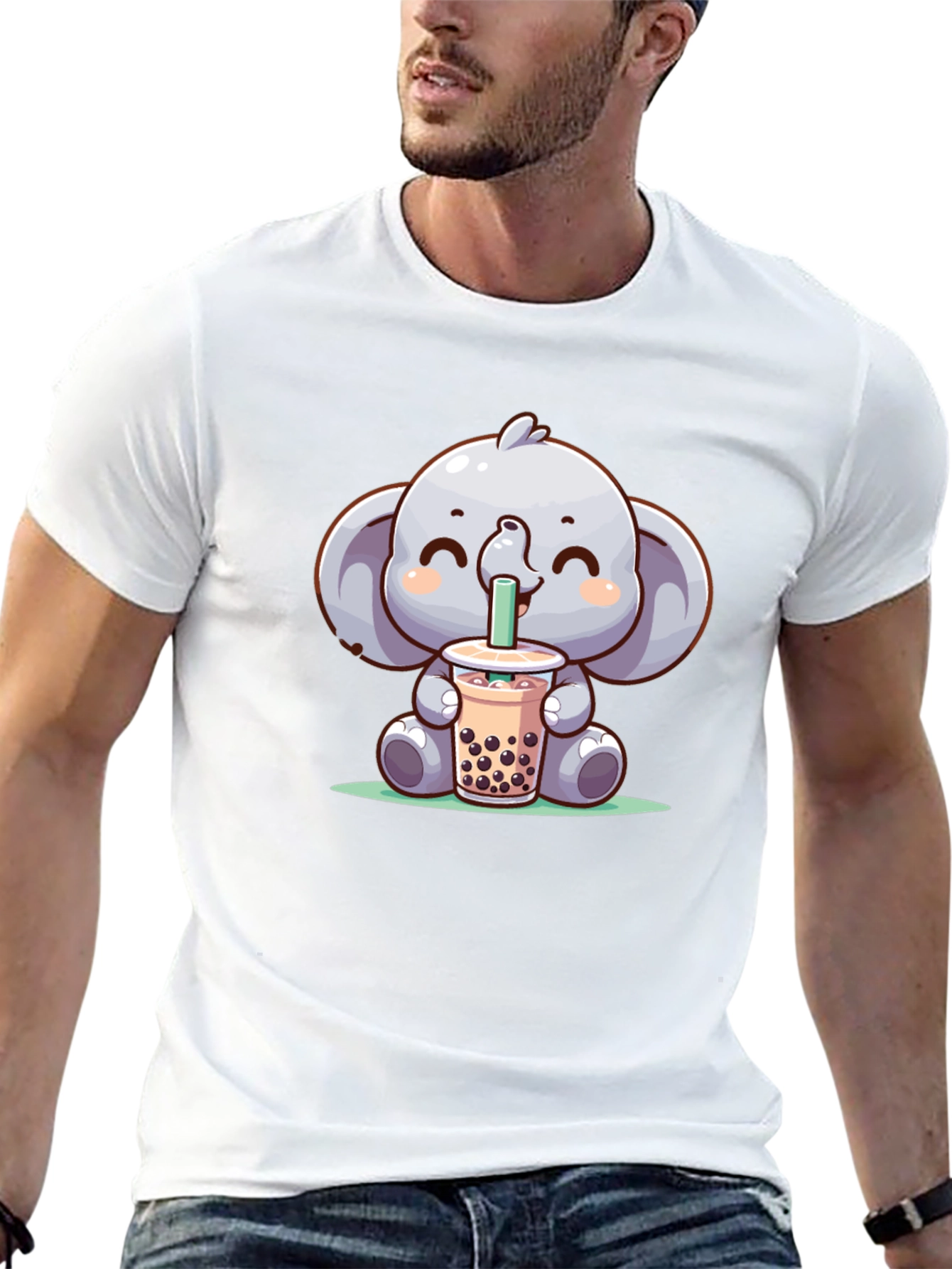 Elephant Boba Tea Graphic Tee - Cute Cartoon T-Shirt