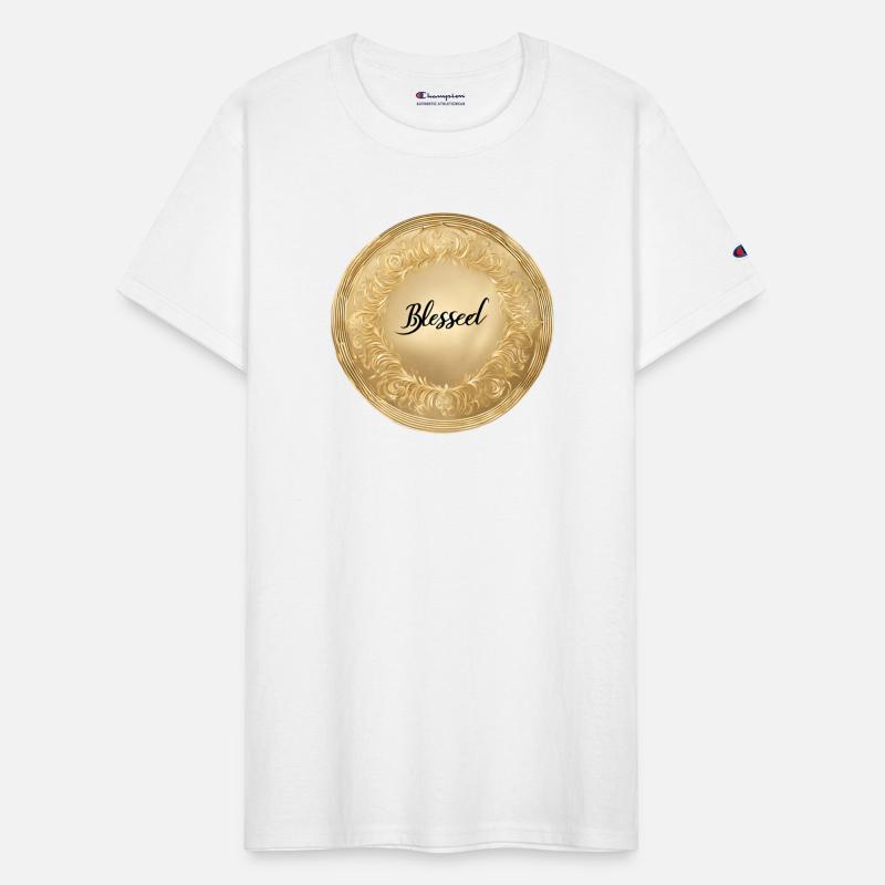 BLESSED SCRIPT TEXT ON SHIMMER GOLD BACKGROUND AI