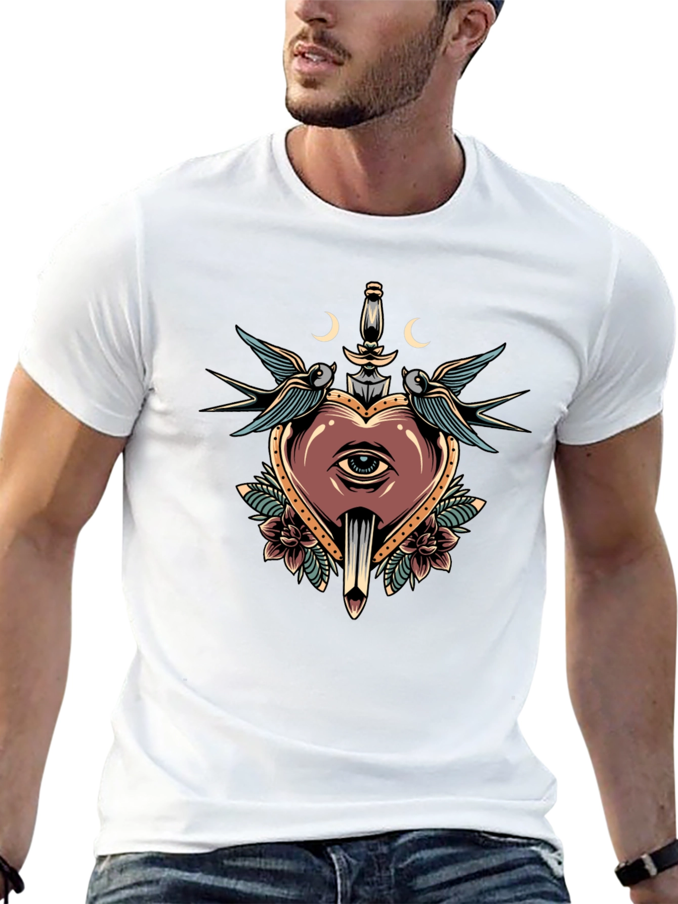 Heart Dagger Tattoo Graphic T-Shirt
