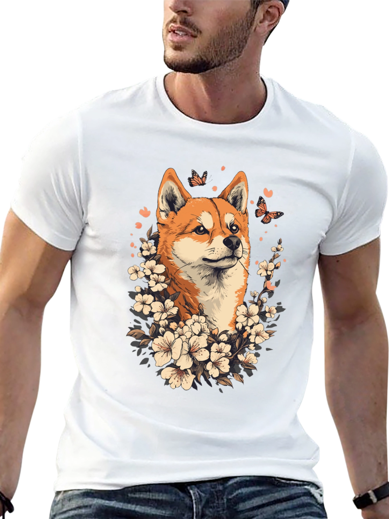 Shiba Inu Floral T-Shirt - Mens Graphic Tee