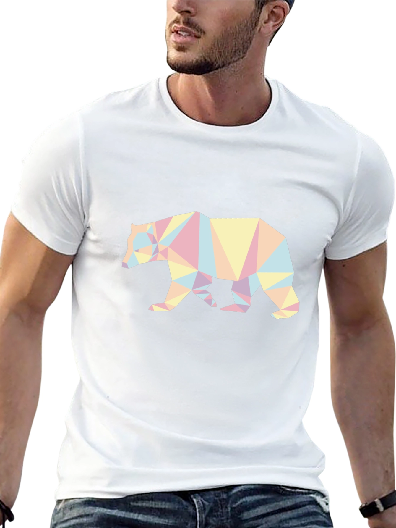 Geometric Bear Graphic Tee - Black