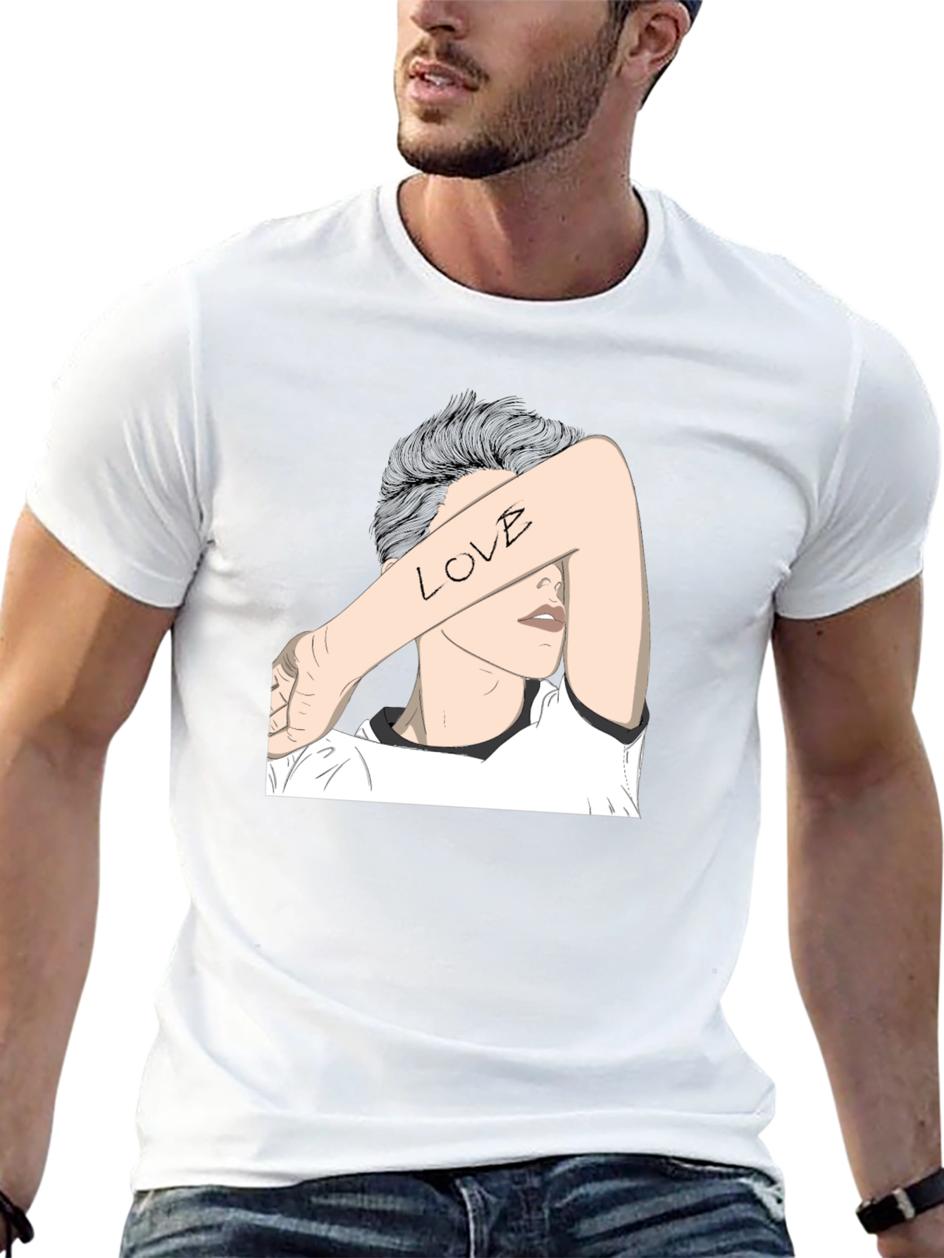 Black T-Shirt with Artistic Love Graphic