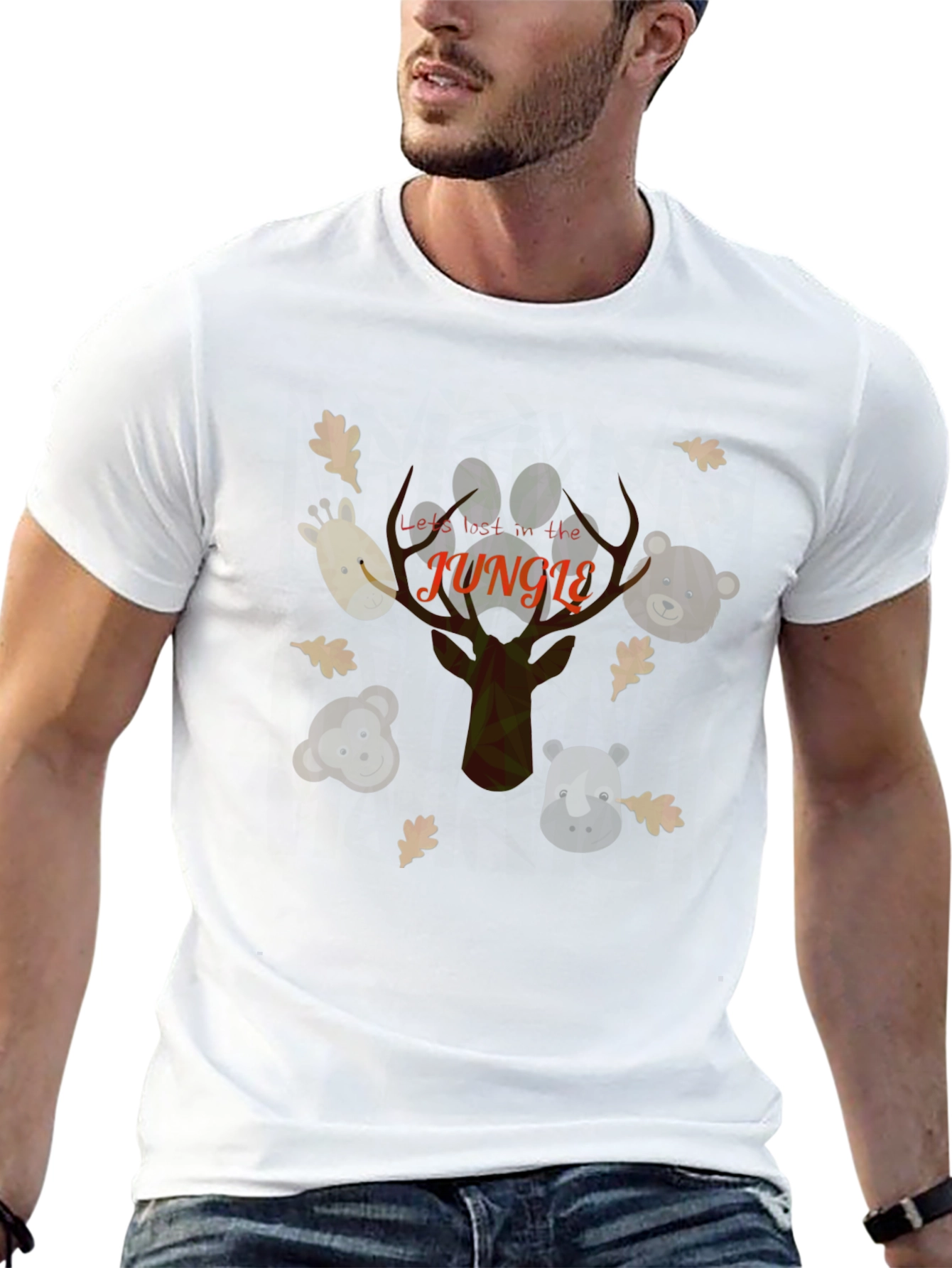 Jungle Animal Print Black Cotton T-Shirt