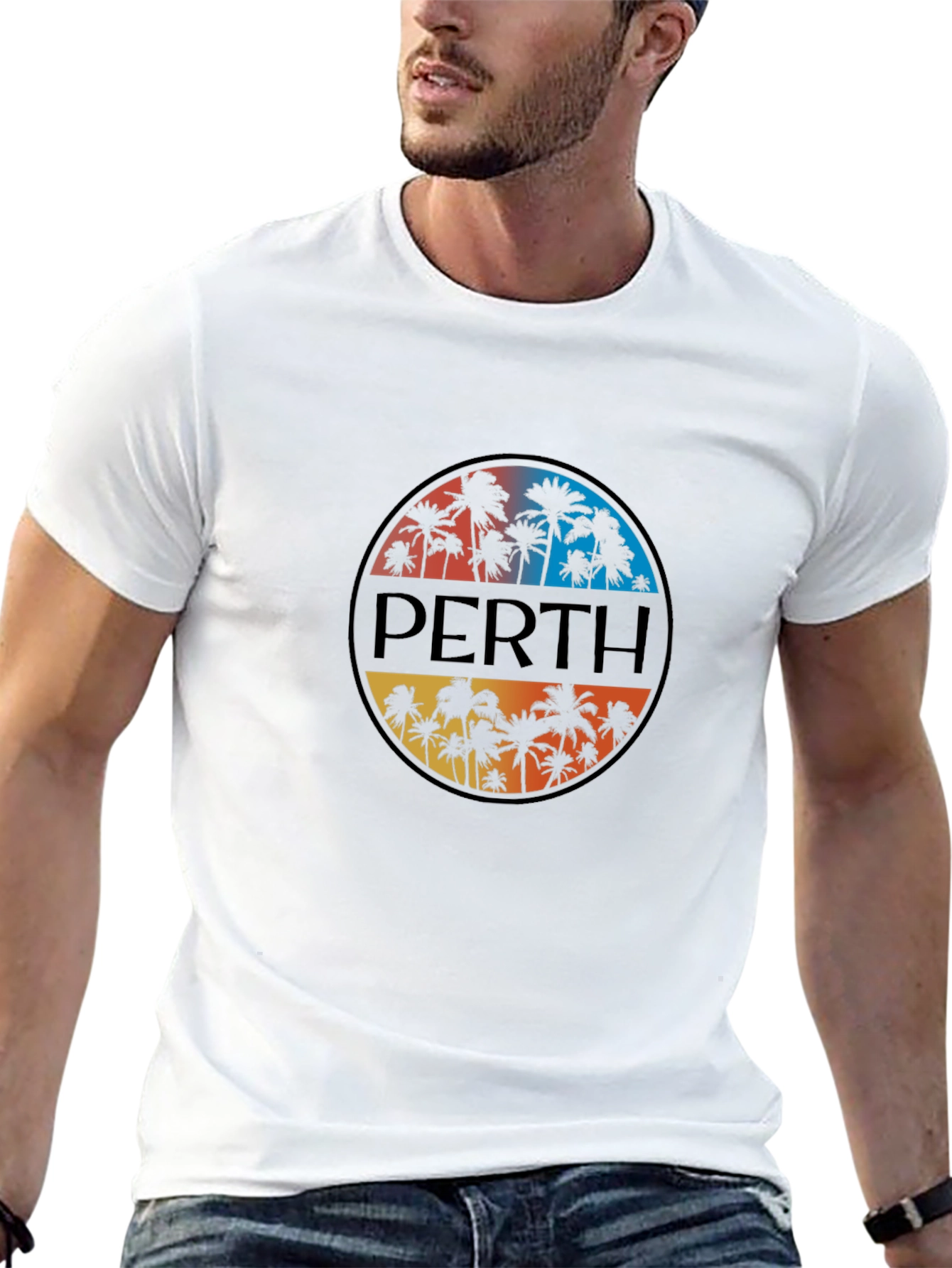 Perth Palm Tree Graphic Tee - Black Cotton T-Shirt