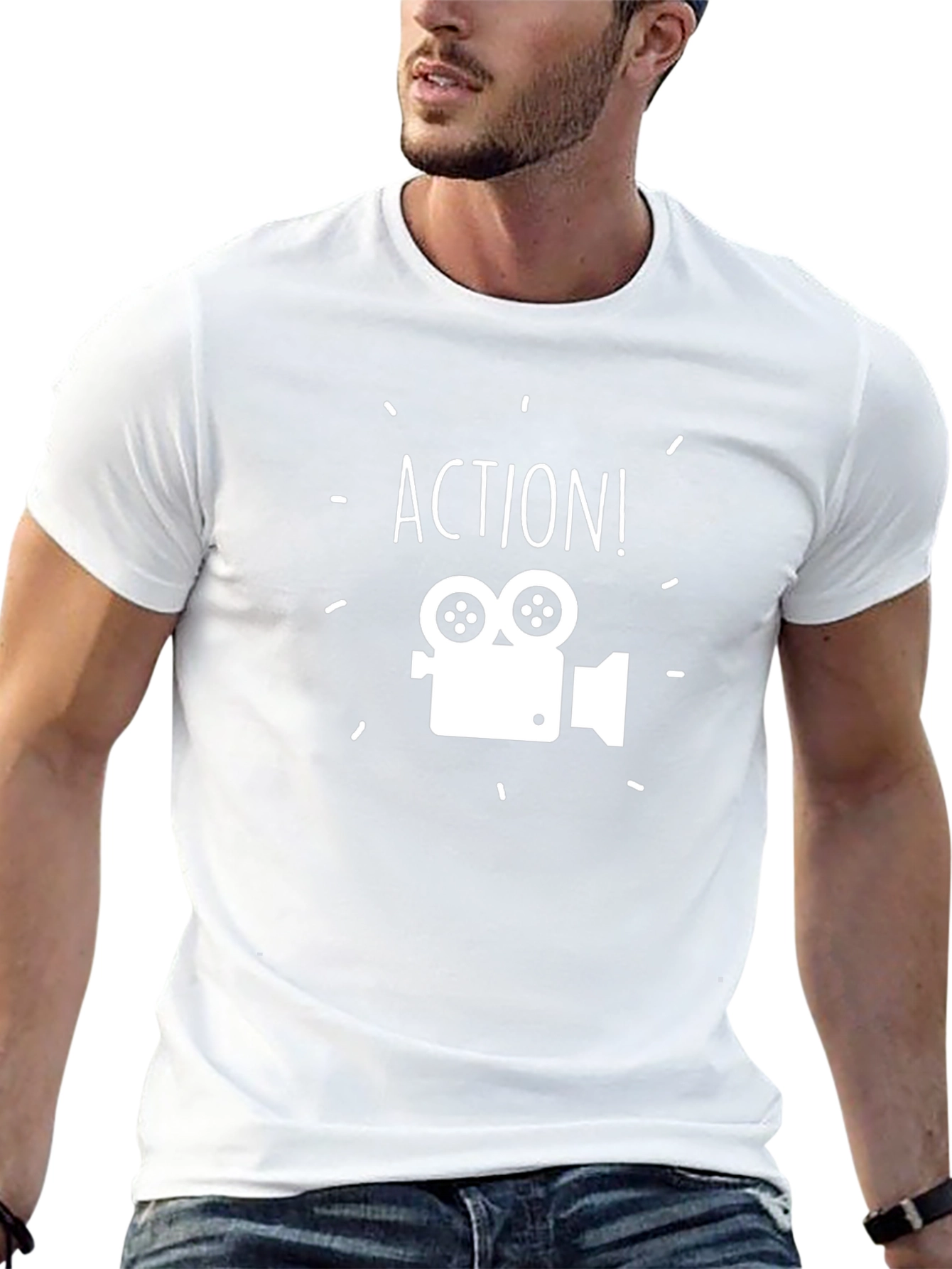 Action! Movie Camera Graphic Tee - Black Cotton Blend