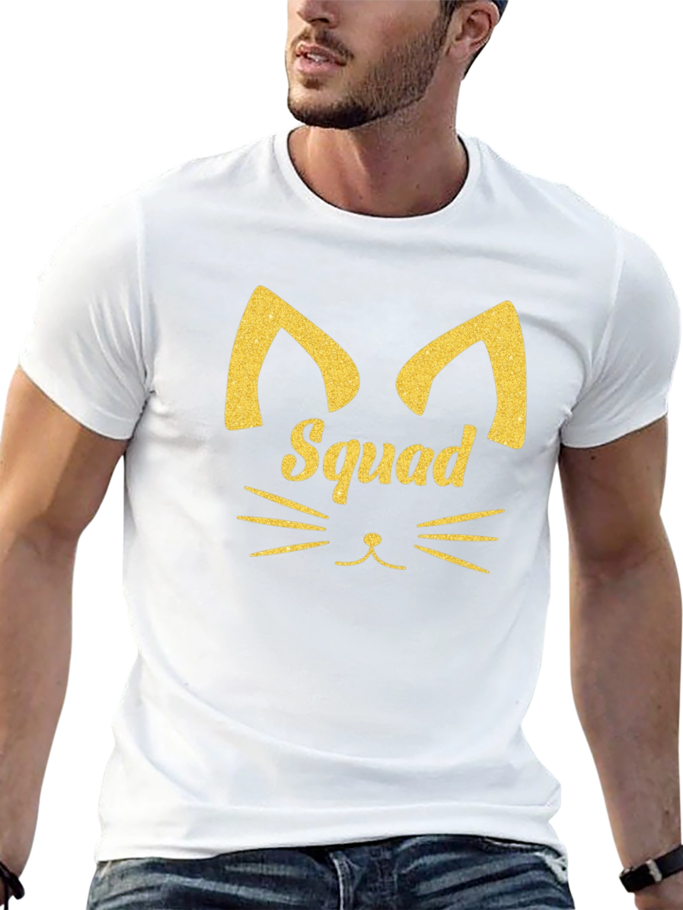 Squad Goals Cat Tee - Black Cotton Crew Neck