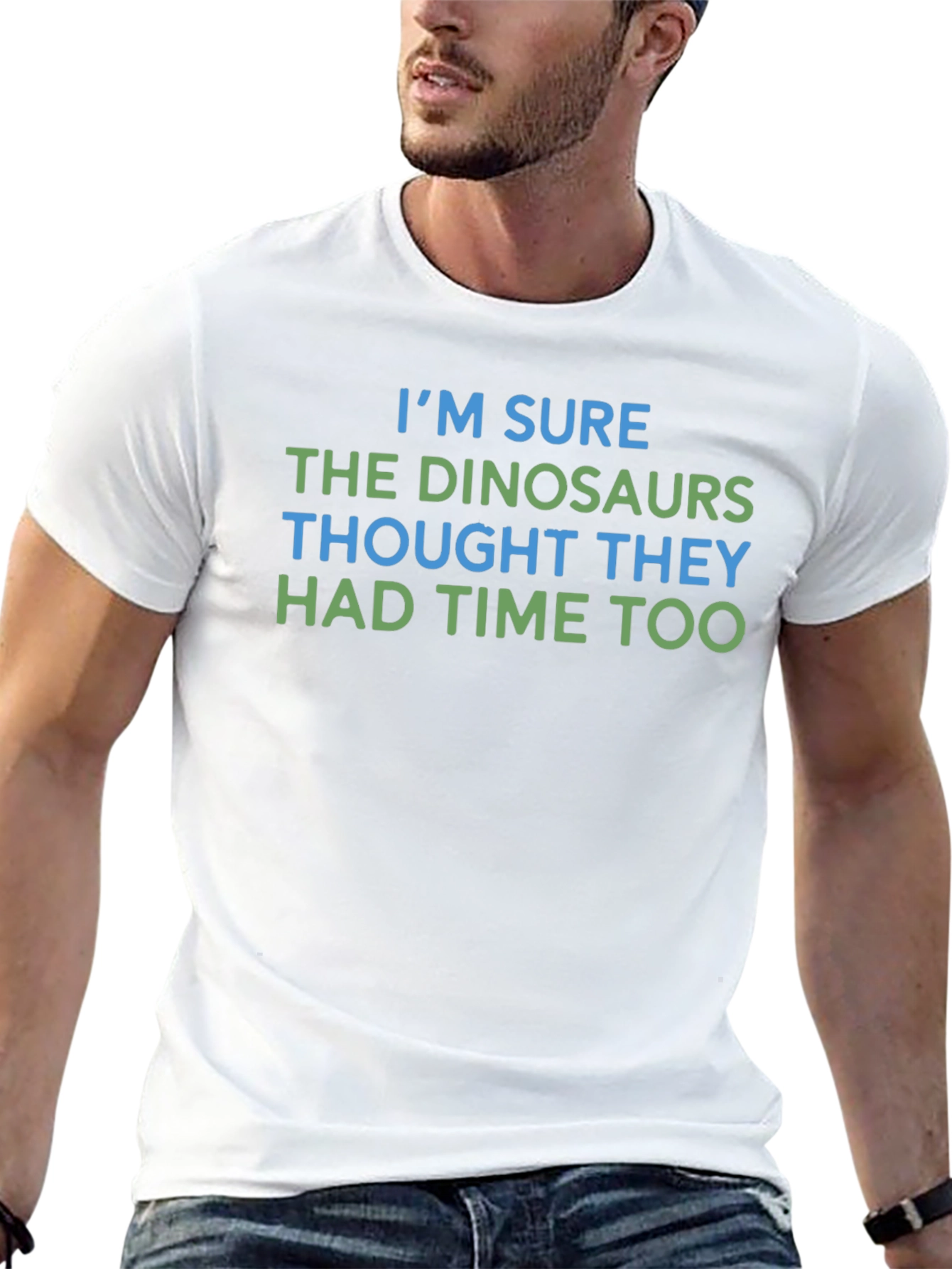 Funny Dinosaur Graphic T-Shirt Time Joke Tee
