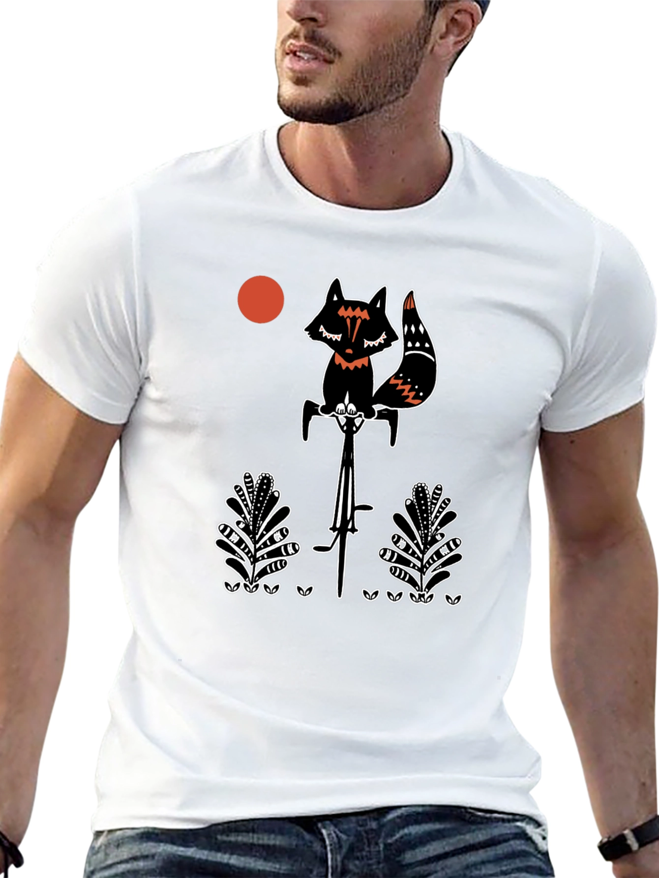 Fox on Bicycle Graphic Tee - Mens Black T-Shirt