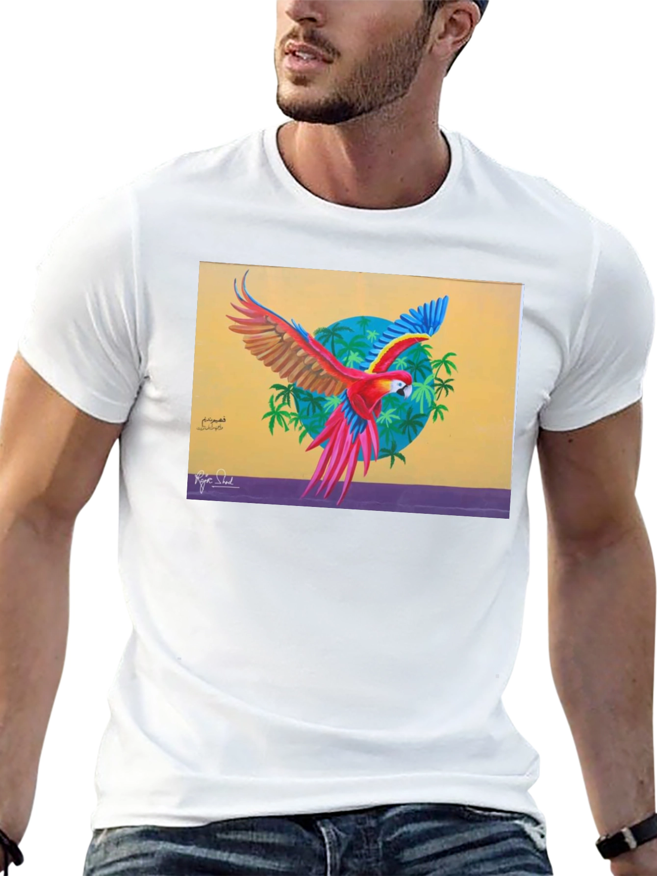 Tropical Parrot Graphic Tee - Vivid Art Print