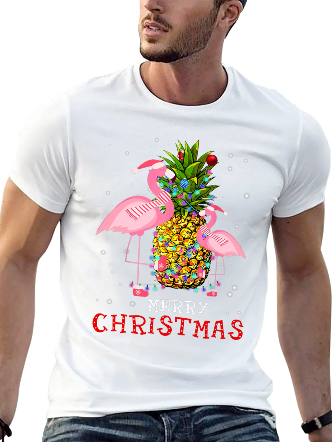 Flamingo Pineapple Merry Christmas Graphic Tee