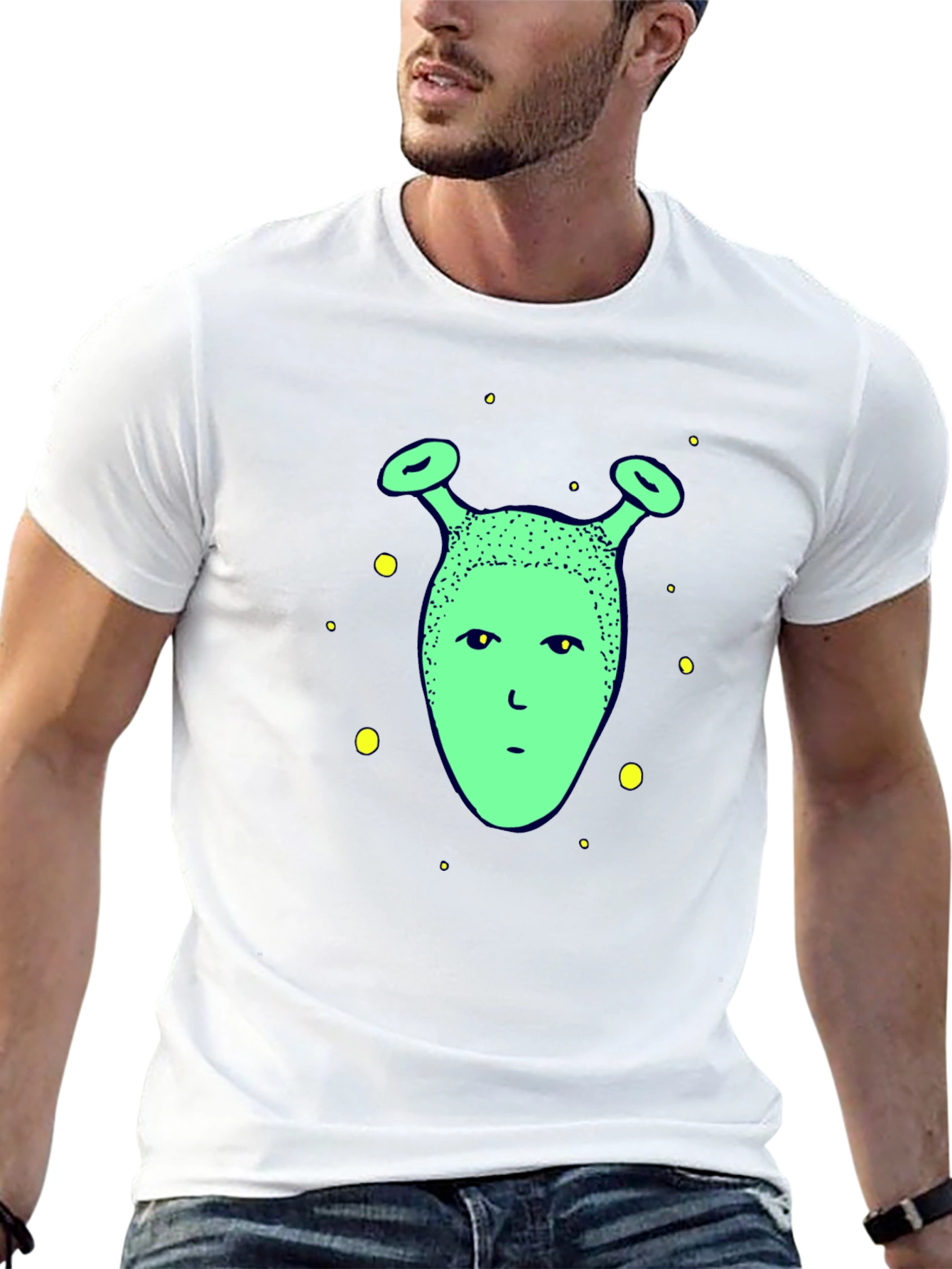 Green Alien Graphic Print T-Shirt - Black