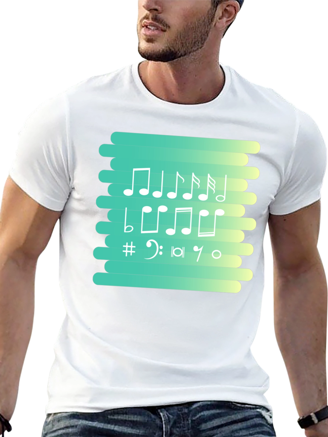 Musical Notes Graphic Tee - Black Cotton T-Shirt