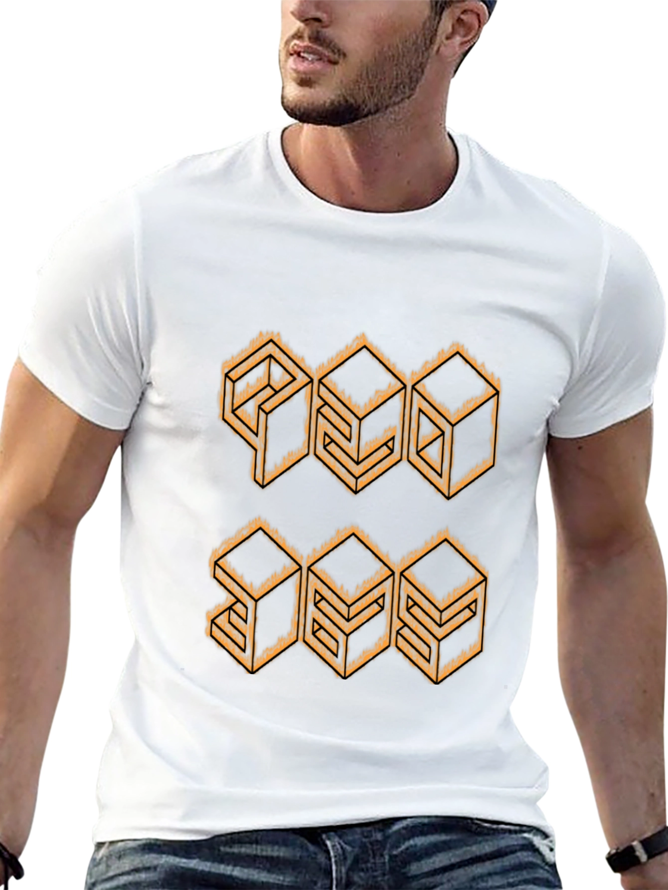 Geometric Cube Design Black T-Shirt