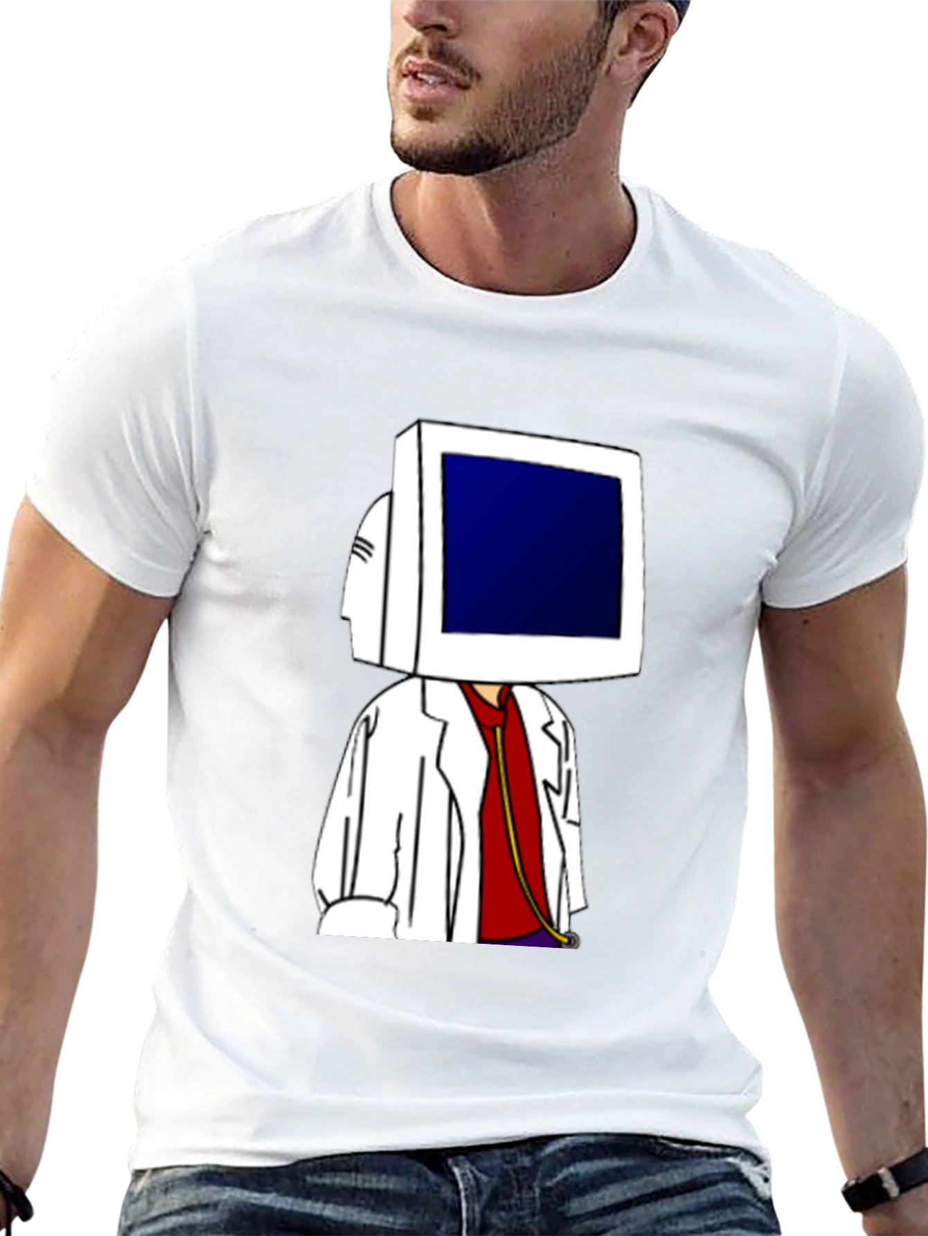 Computer Head Doctor Funny Graphic Tee