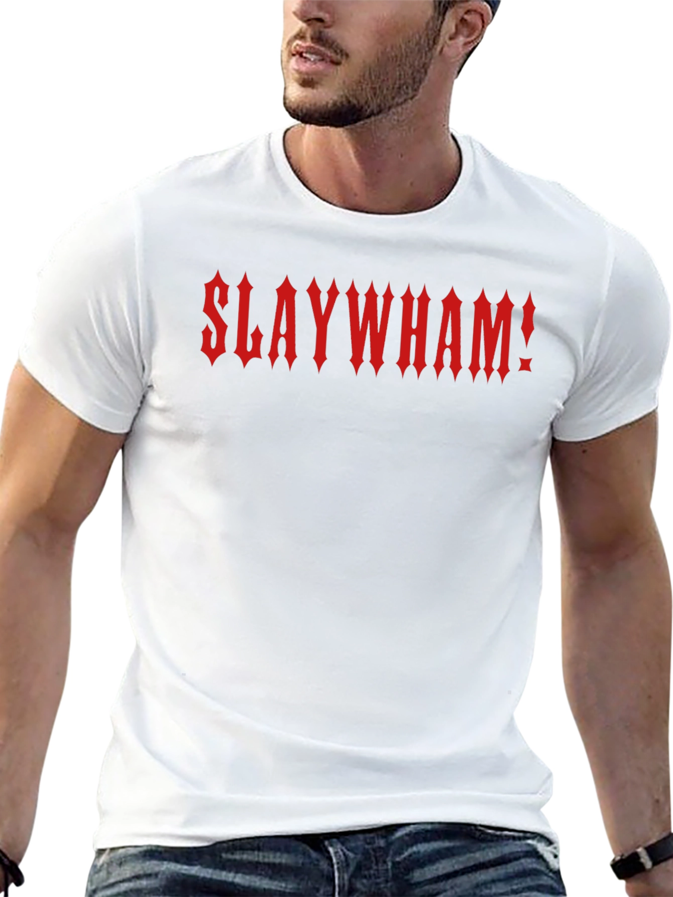 Slaywham! Gothic Red Text Black T-Shirt