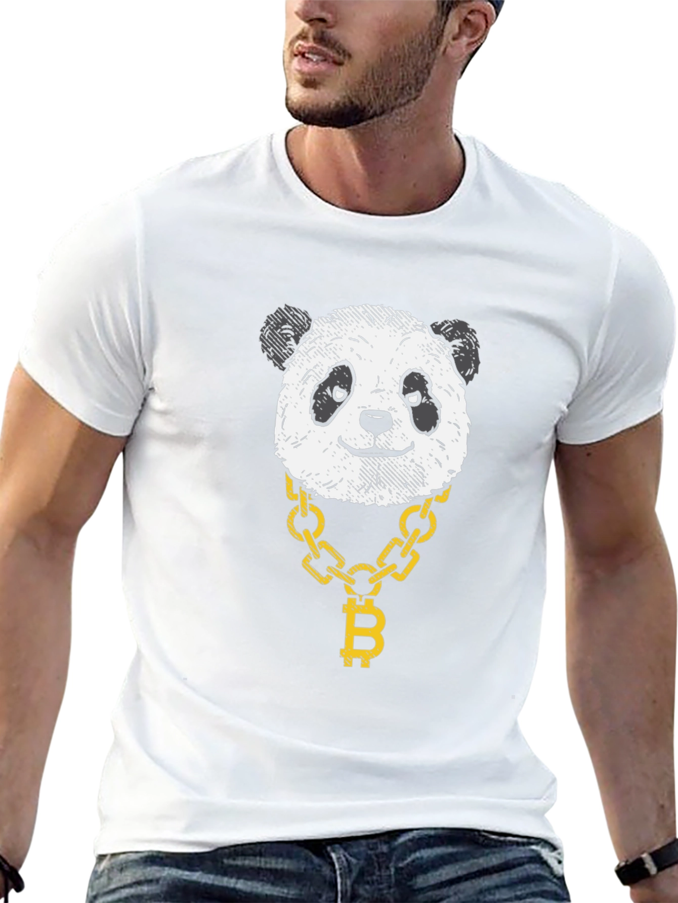 Panda Bitcoin Chain Graphic Tee - Black Cotton