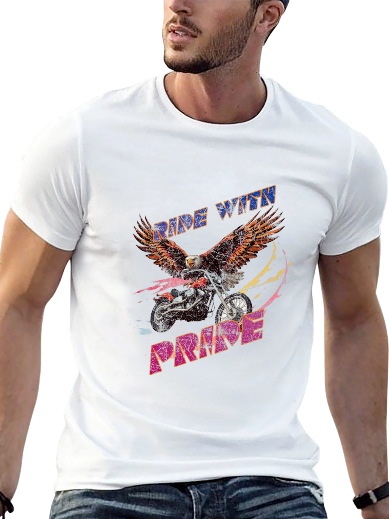 Ride With Pride Eagle Motorcycle Graphic T-Shirt