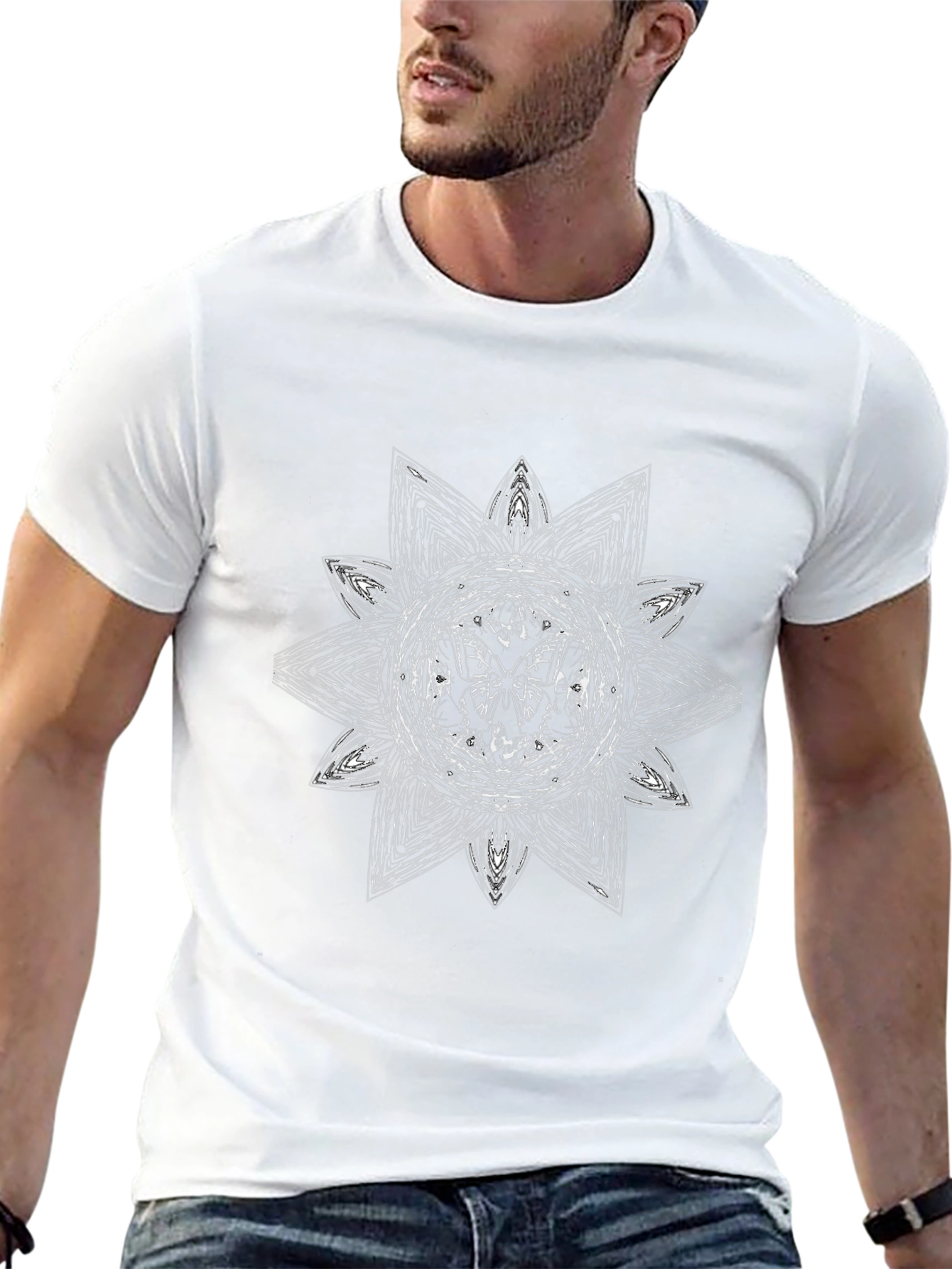 Abstract Floral Mandala Graphic Tee - Black