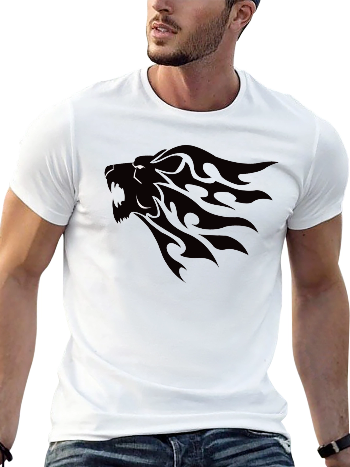 Mens Black Lion Graphic Tee - Stylish & Bold