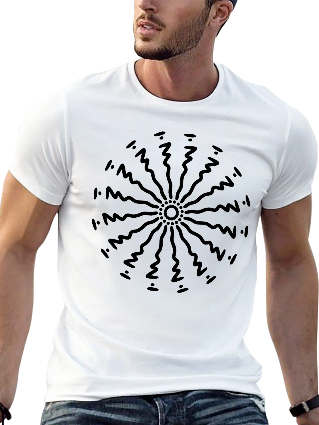 Abstract Sun Ray Graphic Tee - Black