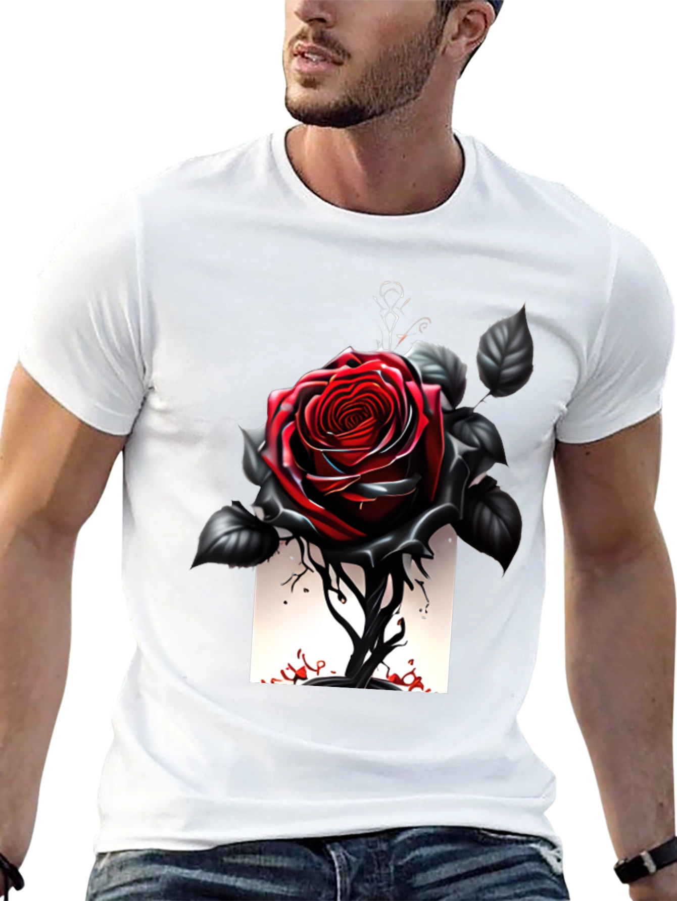 Gothic Rose T-Shirt - Dark Floral Design