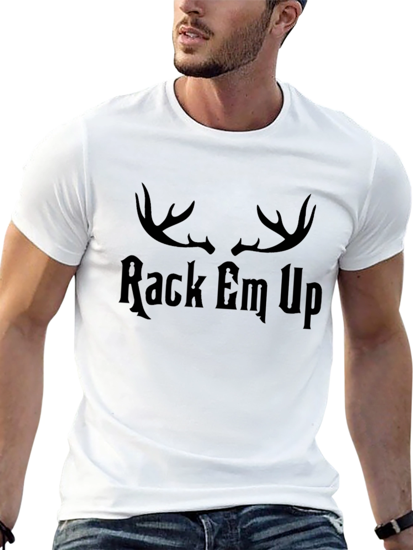 Rack Em Up Deer Antler Graphic Tee - Black