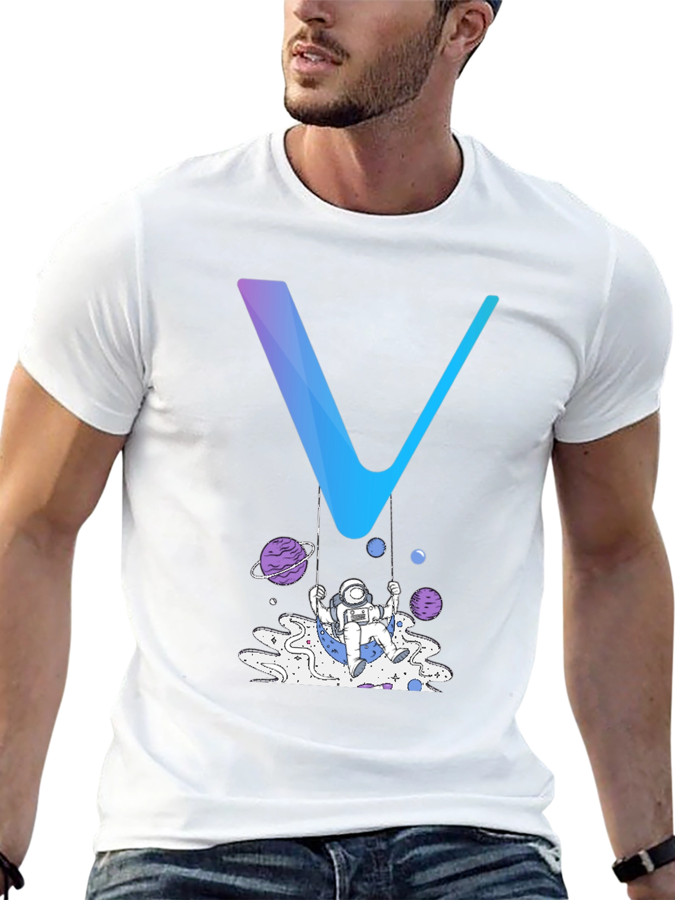 Astronaut Swing Graphic Tee - Black Cotton Blend Shirt
