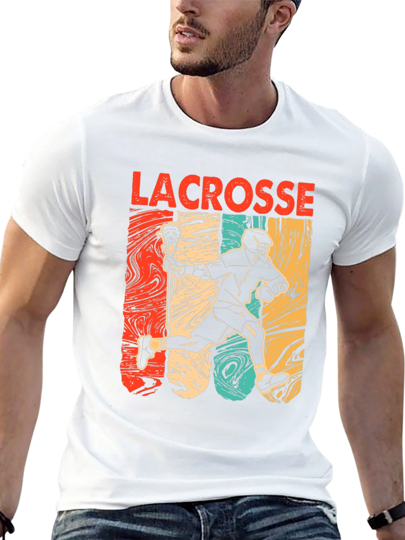 Lacrosse Player Graphic Tee - Retro Style Black T-Shirt