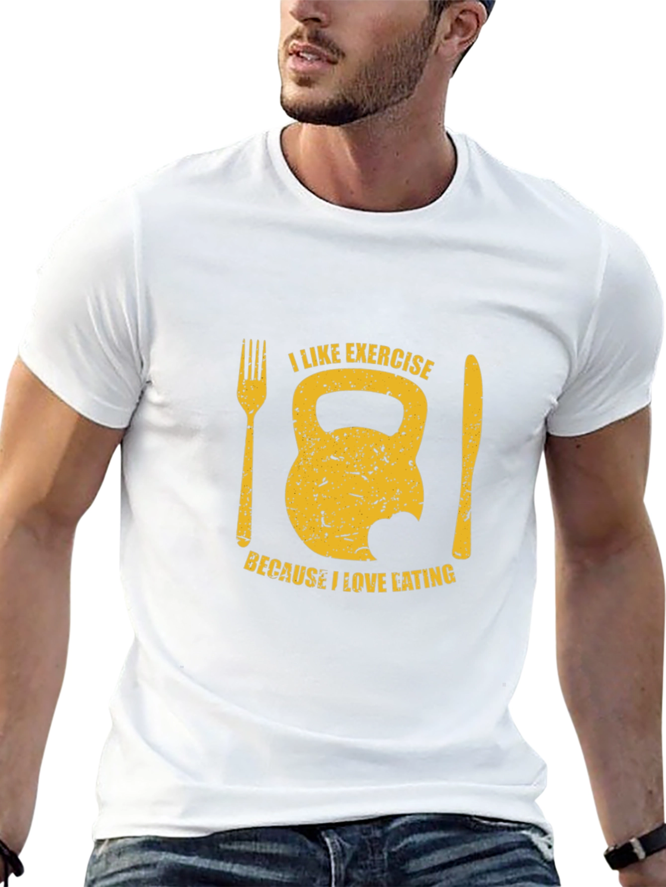 Funny Exercise & Eating T-Shirt - Kettlebell Design