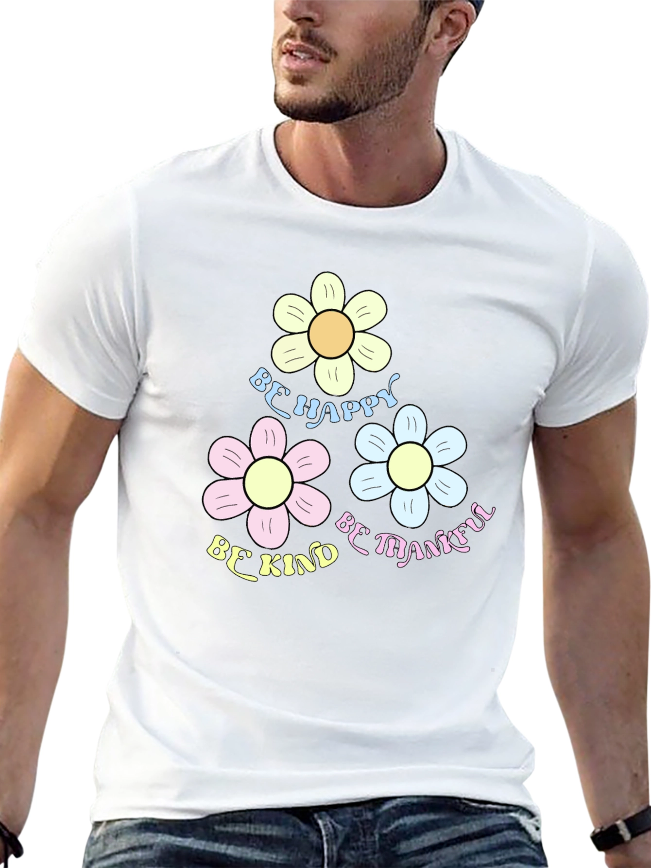 Be Happy Kind Thankful Flower Graphic Tee