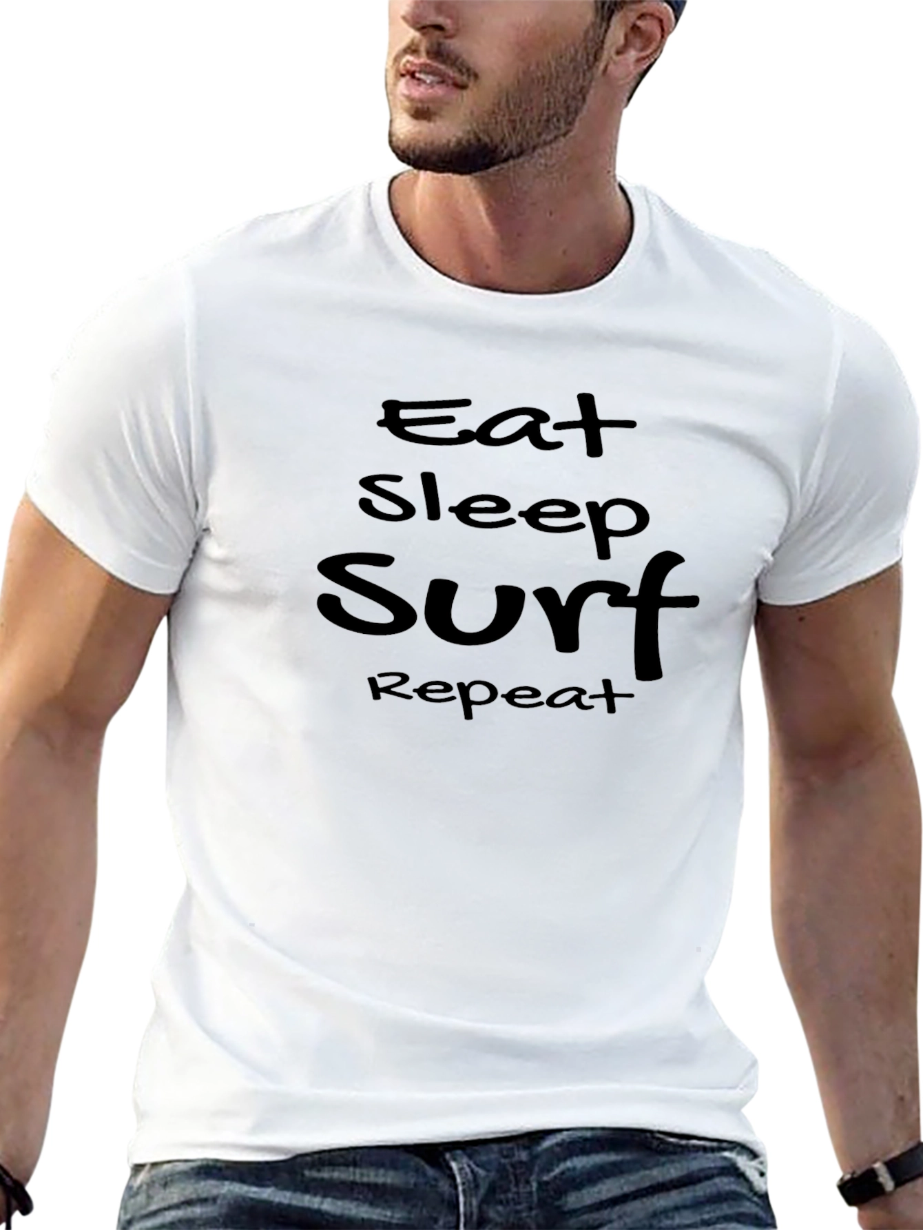Eat Sleep Surf Repeat T-Shirt - Black Cotton Tee