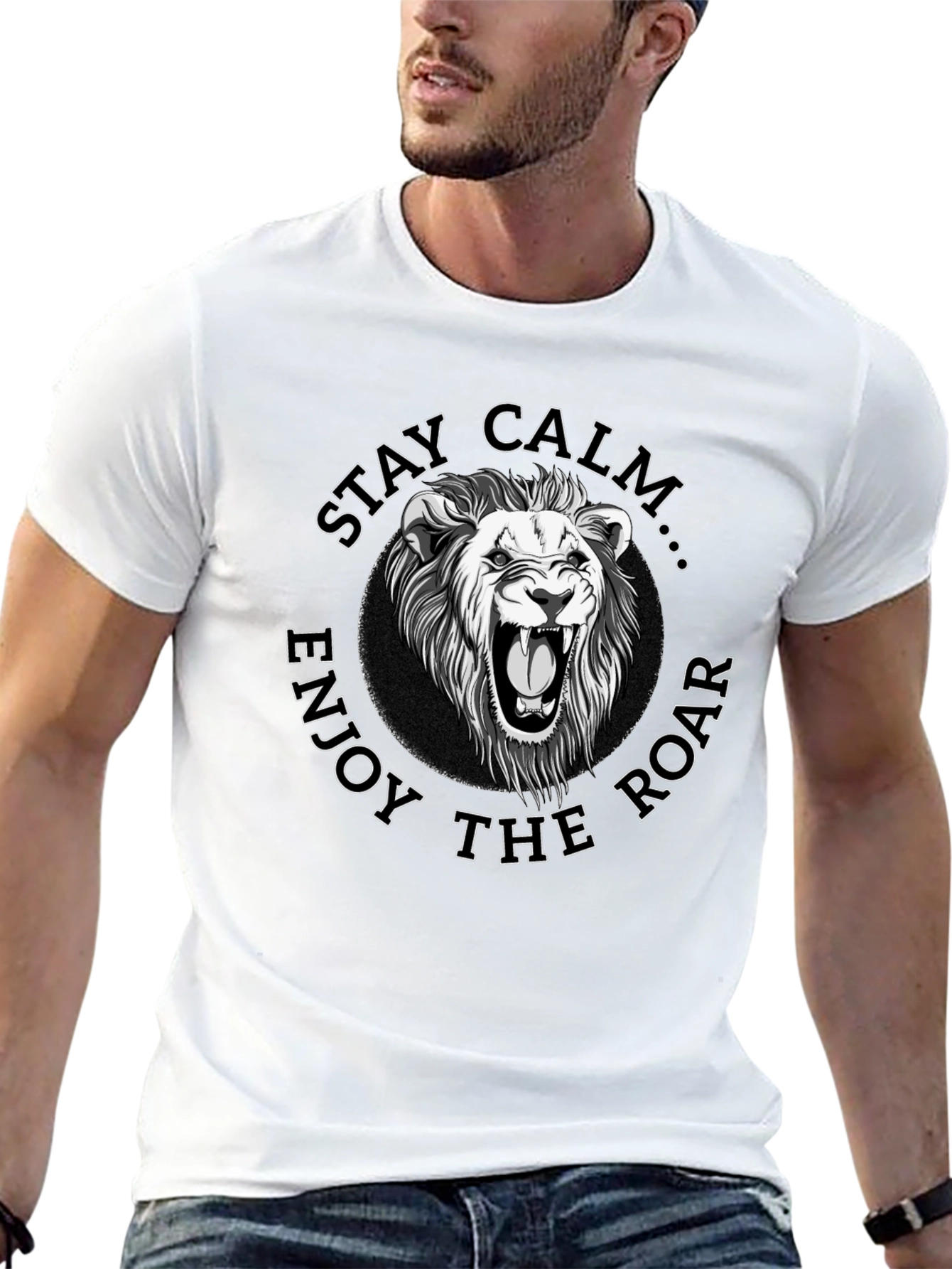 Stay Calm Lion Graphic Black Tee