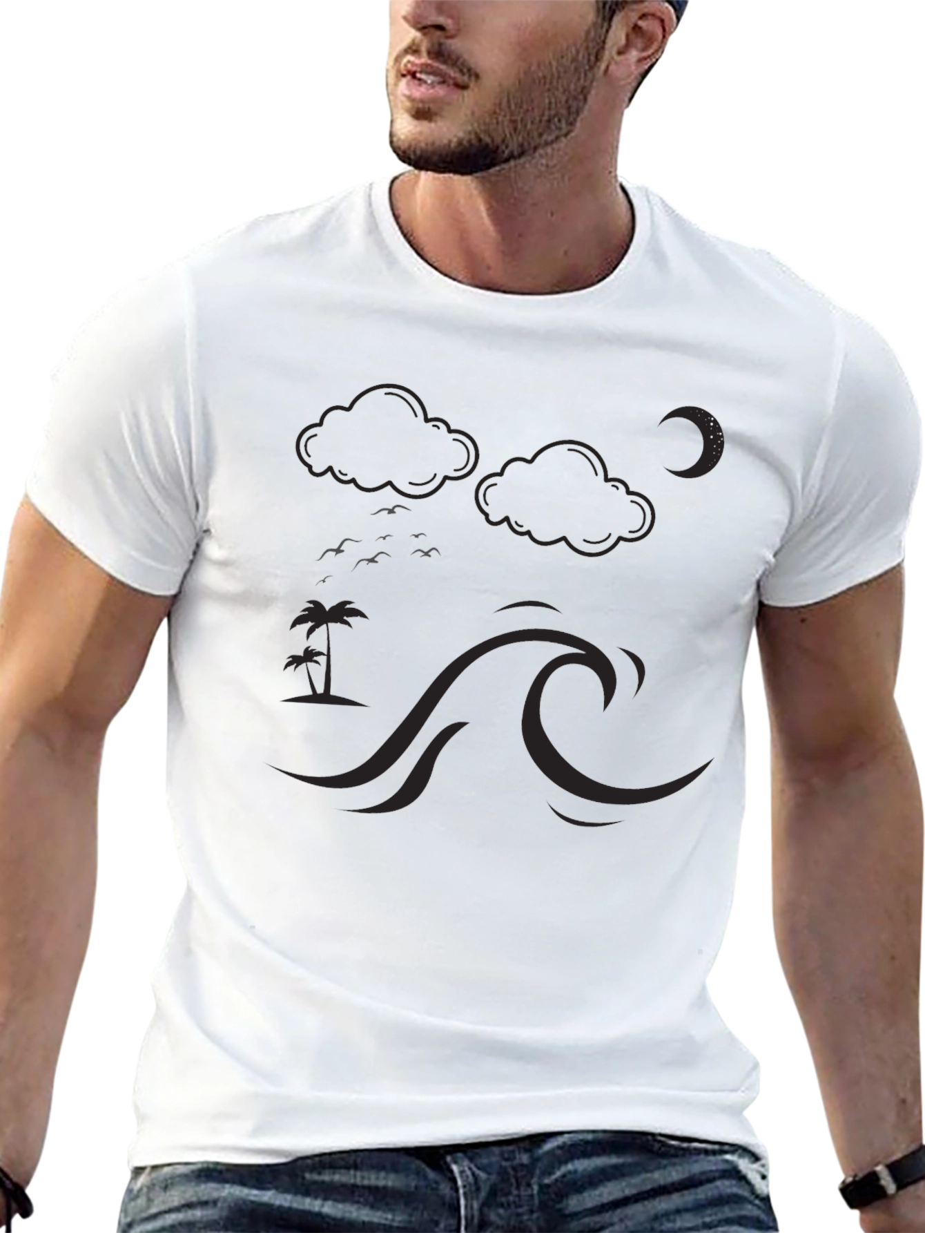 Night Waves Graphic Tee - Black Cotton