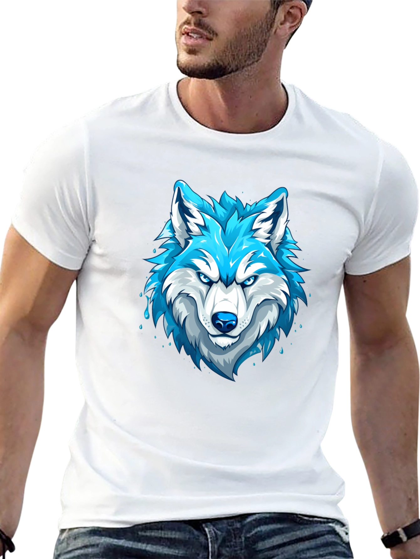 Cool Blue Wolf Graphic T-Shirt